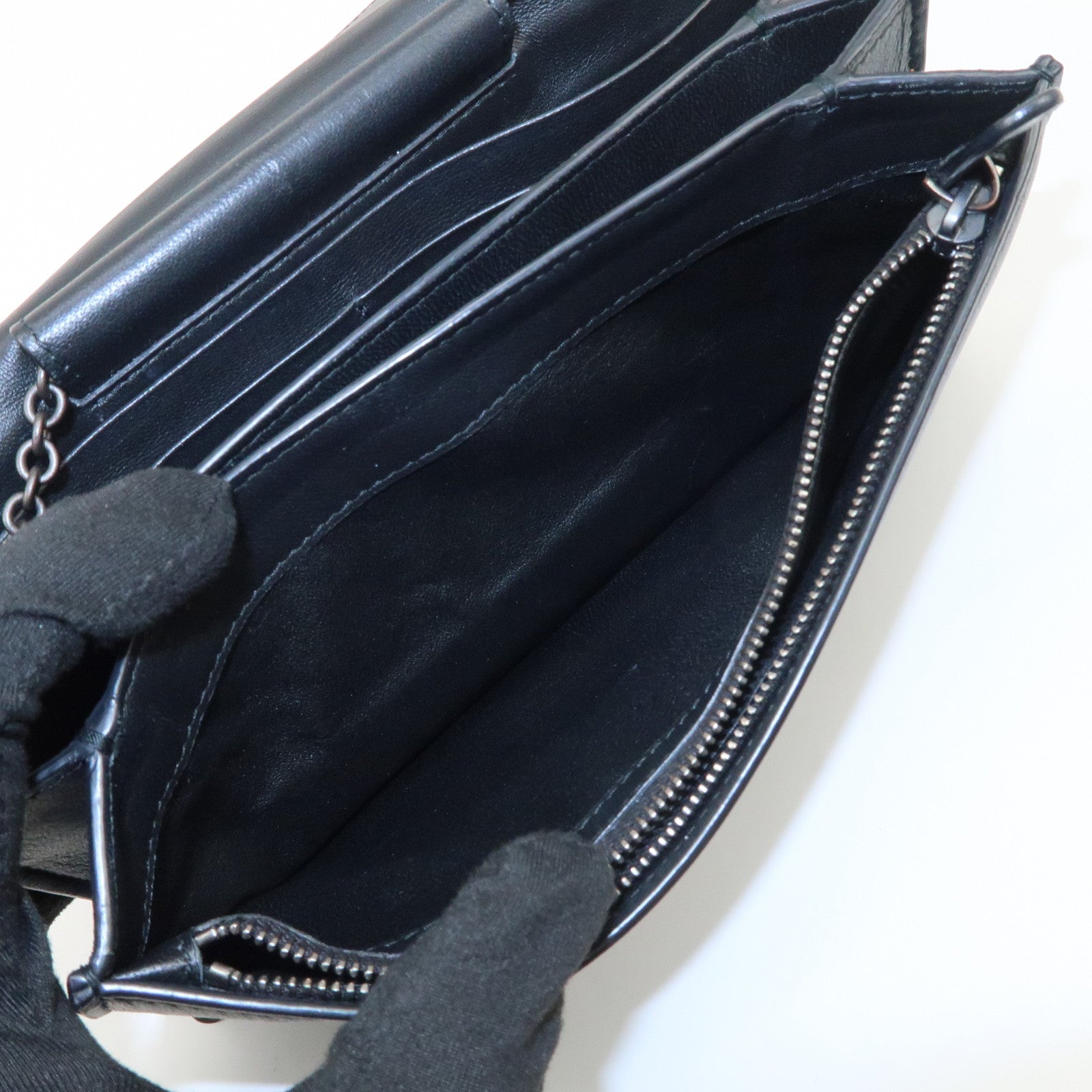 BOTTEGA VENETA Intrecciato Leather Chain Wallet Black