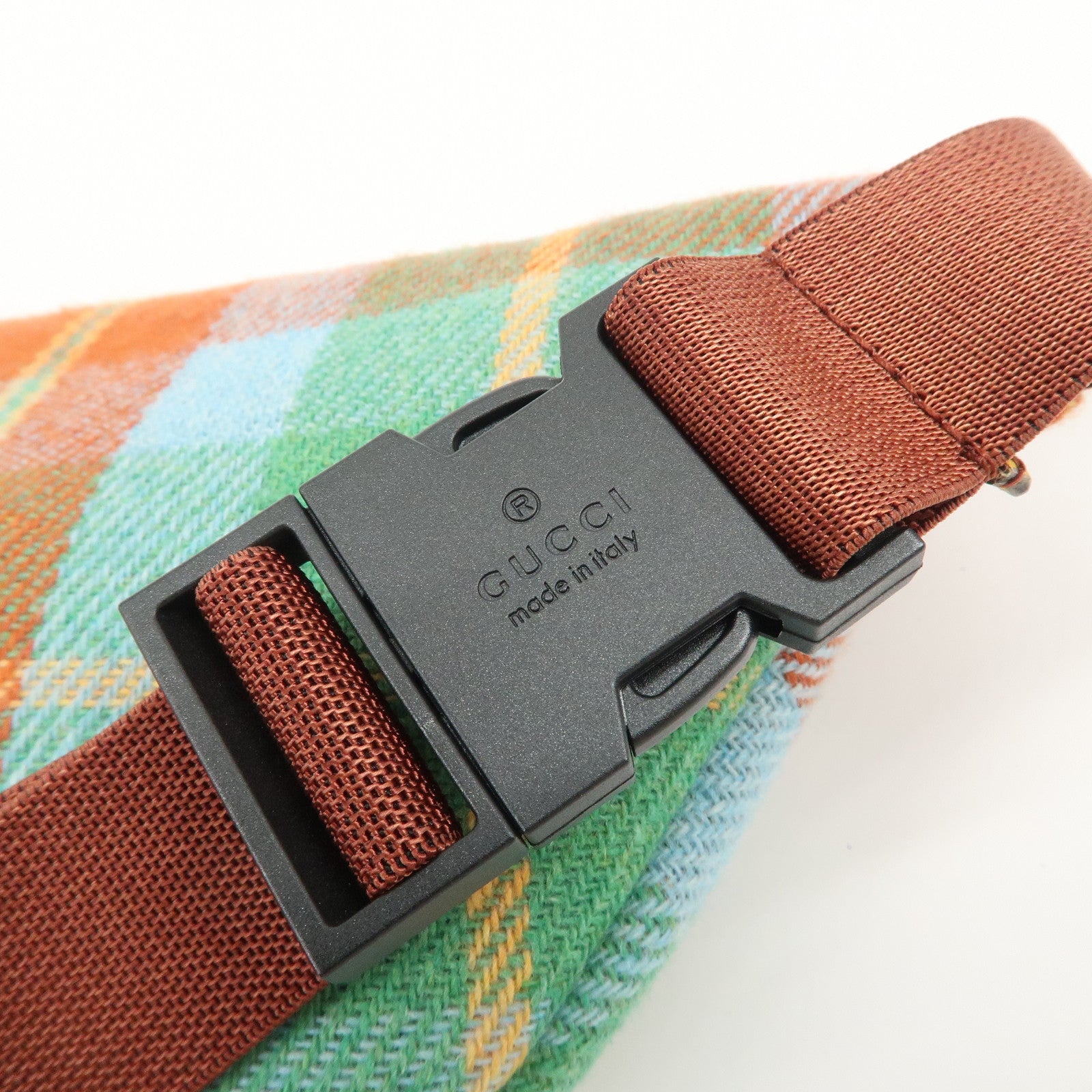 GUCCI Children's Wool Leather Body Bag Waist Bag Brown Green 502095