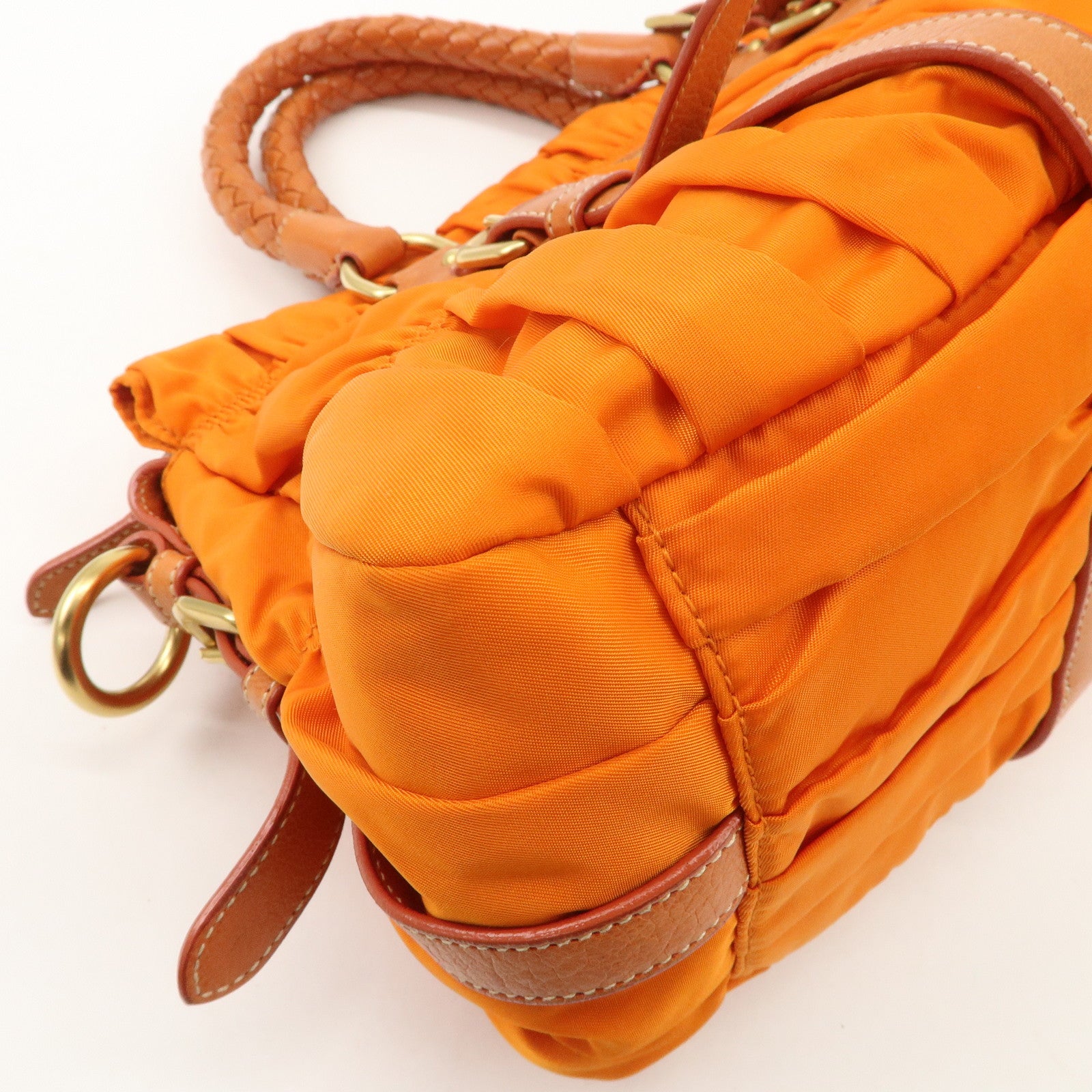 PRADA Triangle Logo Nylon Leather 2Way Bag Hand Bag Orange BN1407 Used