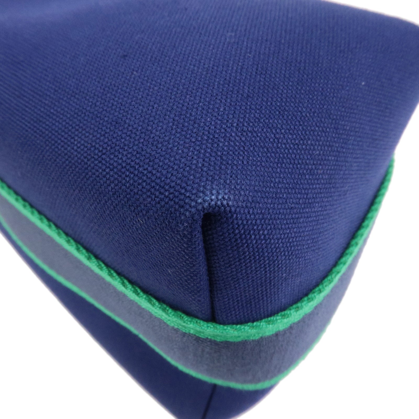 HERMES Bride A Brac PM Canvas Leather Hand Bag Pouch Navy Green