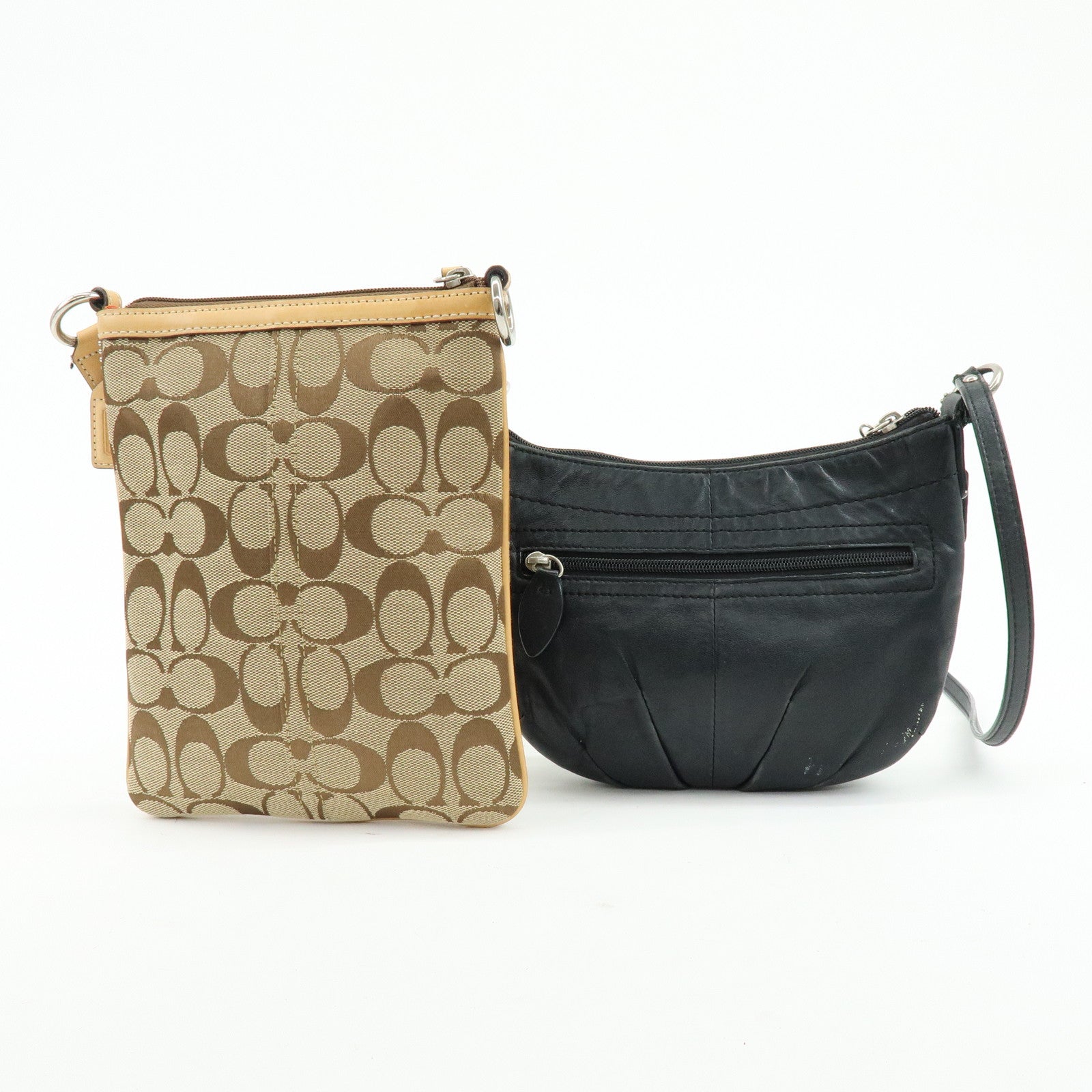 COACH Signature Set of 2 Canvas Leather Shoulder Bag Black Beige