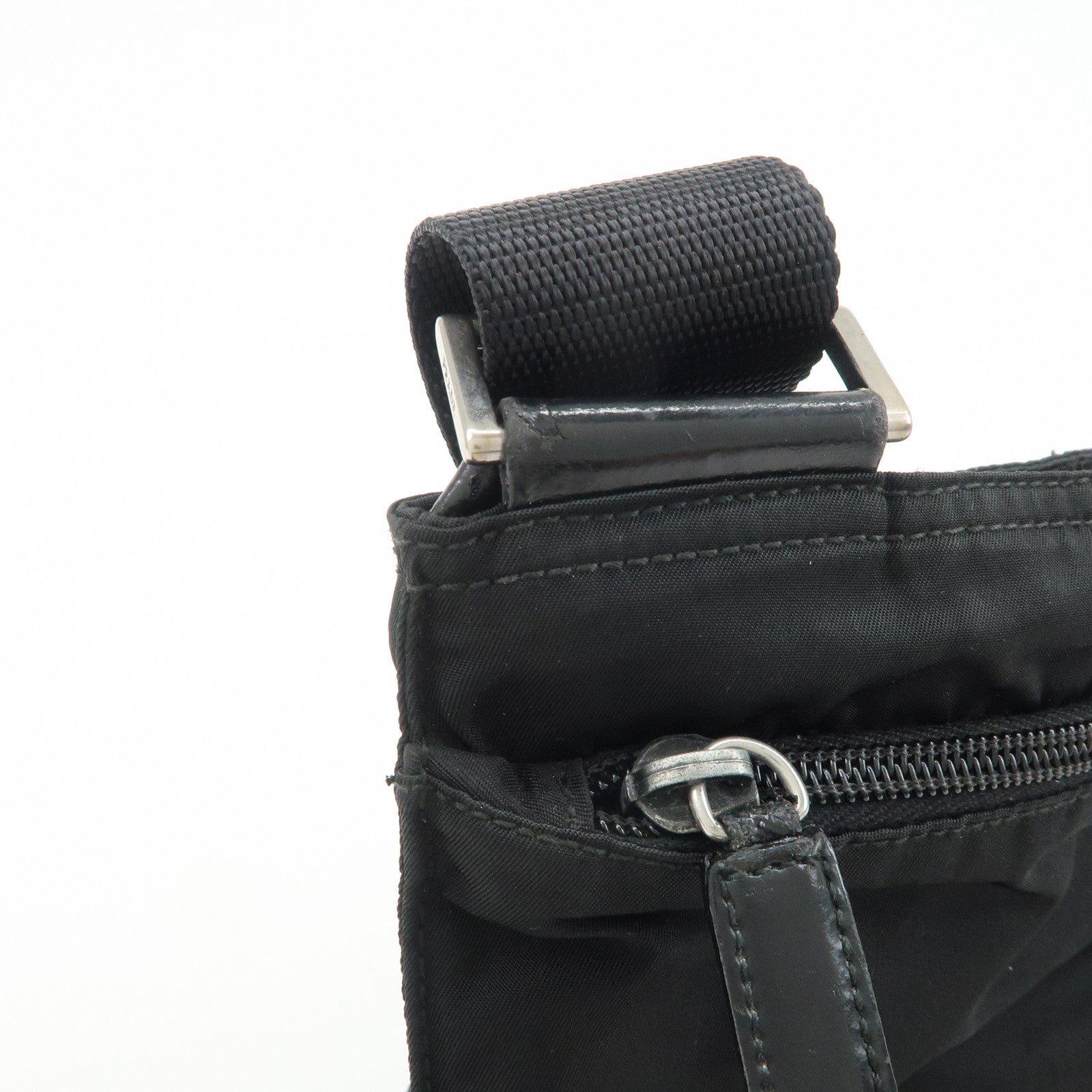 PRADA Triangle Logo Nylon Leather Shoulder Bag Crossbody Bag Black