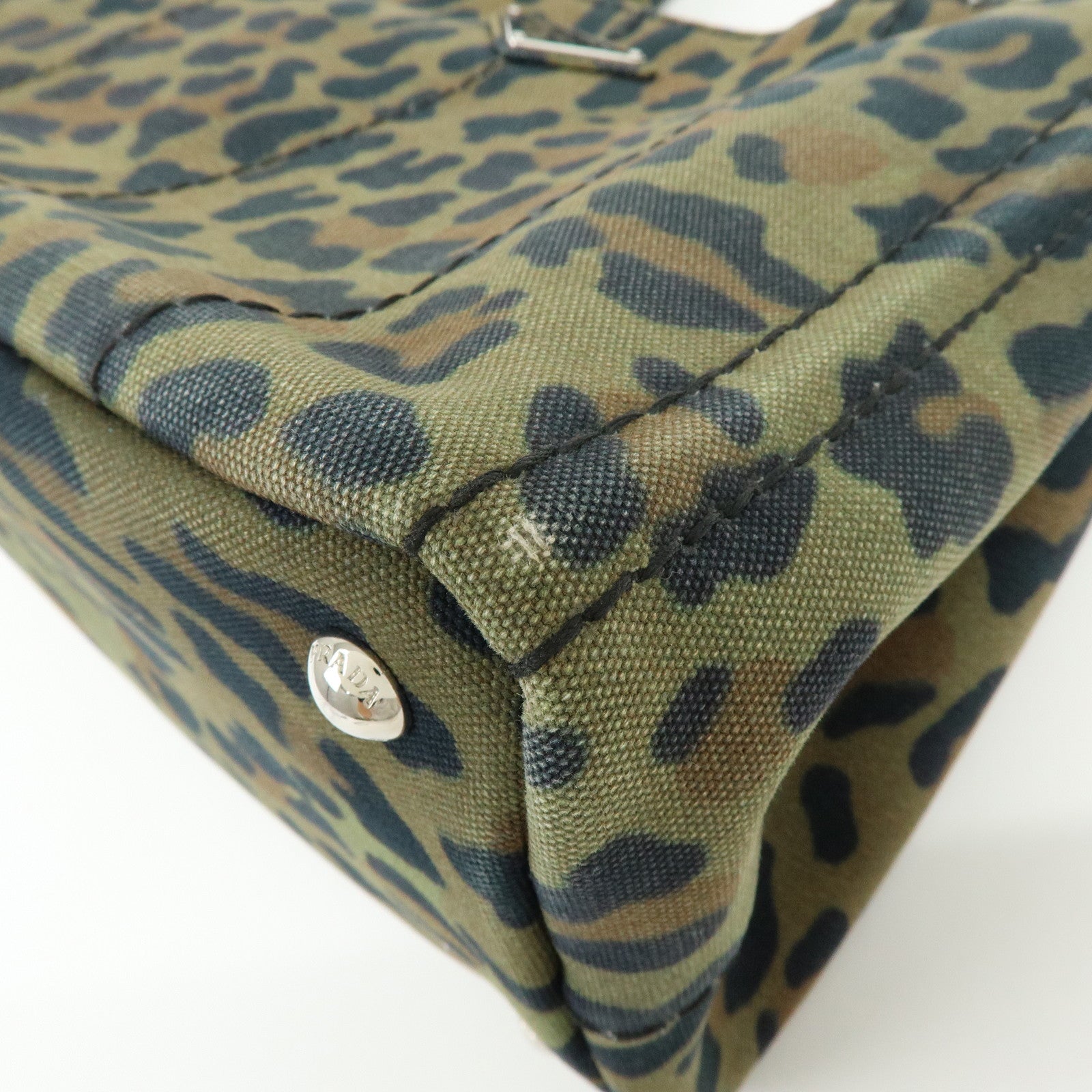 PRADA Canapa Mini Leopard Canvas 2Way Bag Hand Bag Khaki 1BG439