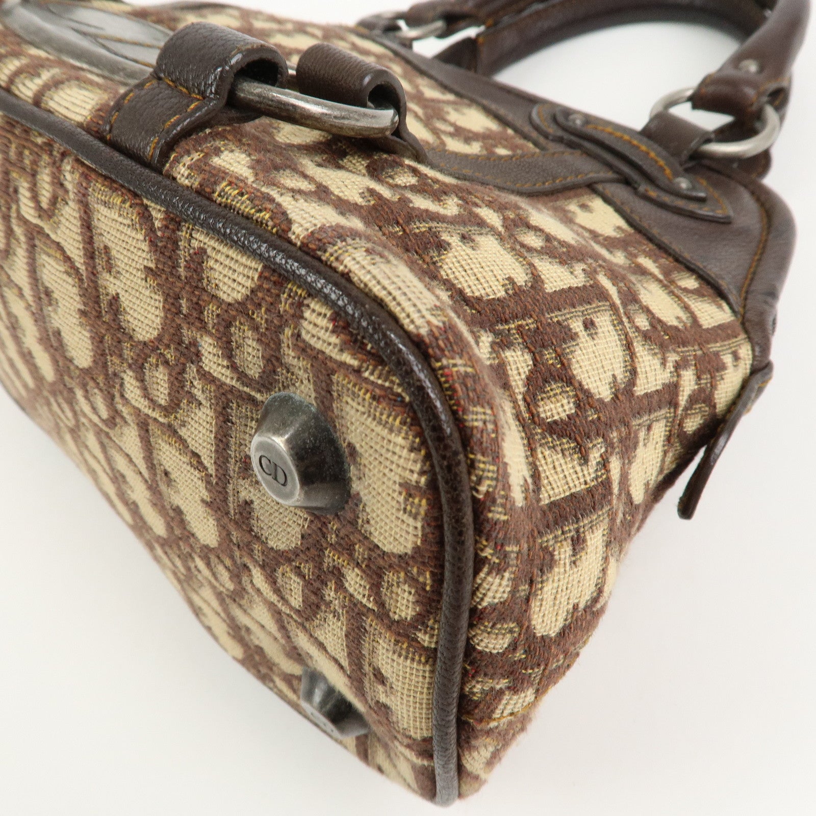 Christian Dior Trotter Canvas Leather Hand Bag Beige Brown