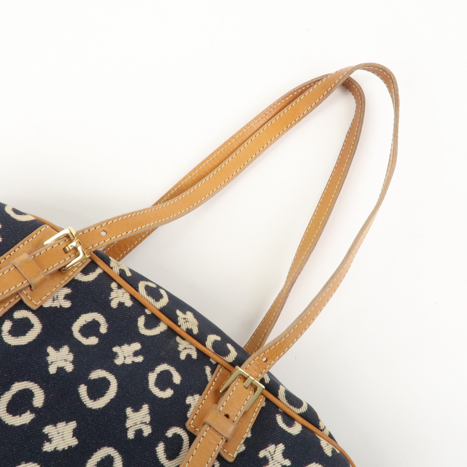 CELINE C Macadam Canvas Leather Shoulder Bag Hand Bag Navy