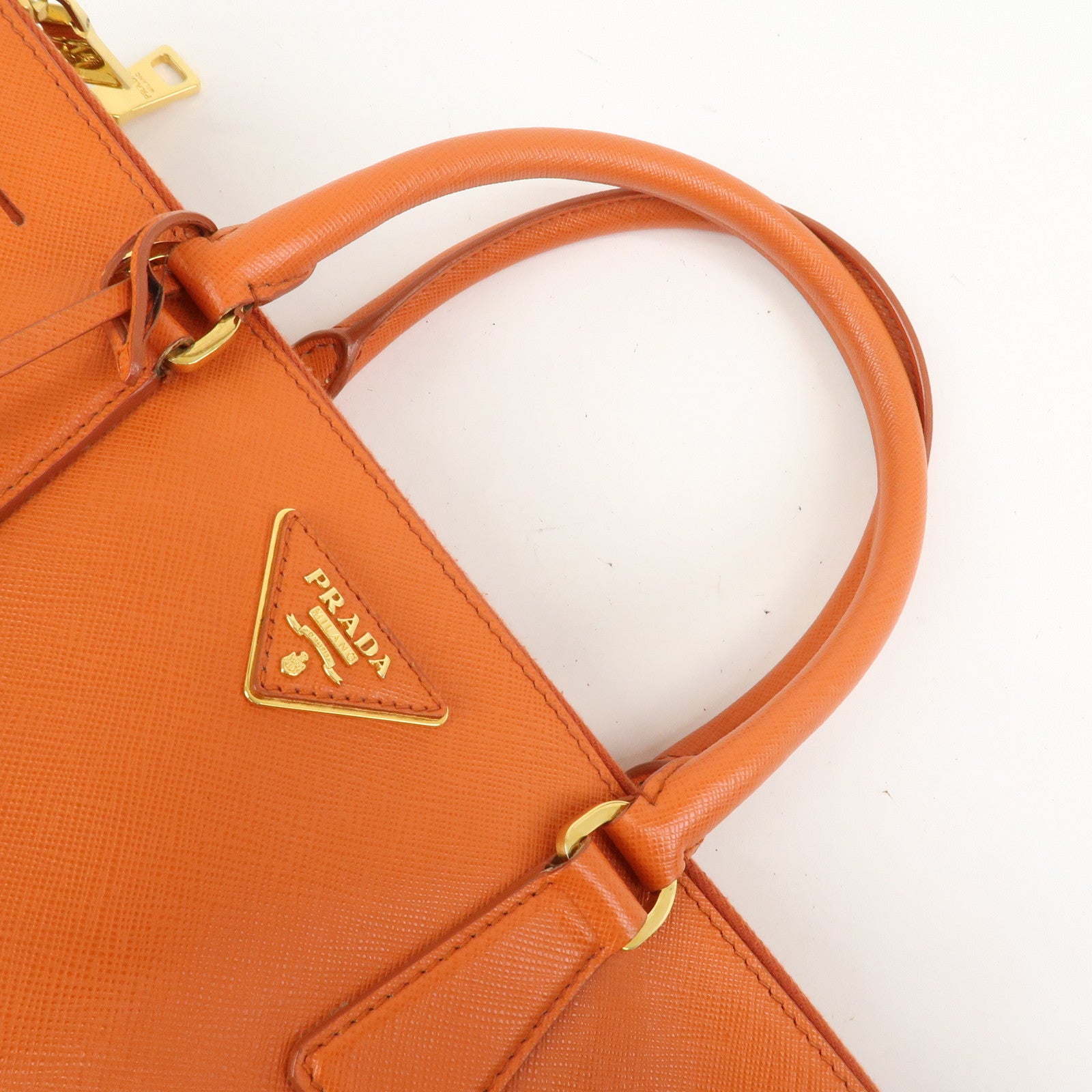 PRADA Triangle Logo Galleria 2Way Bag Hand Bag Orange BN1786
