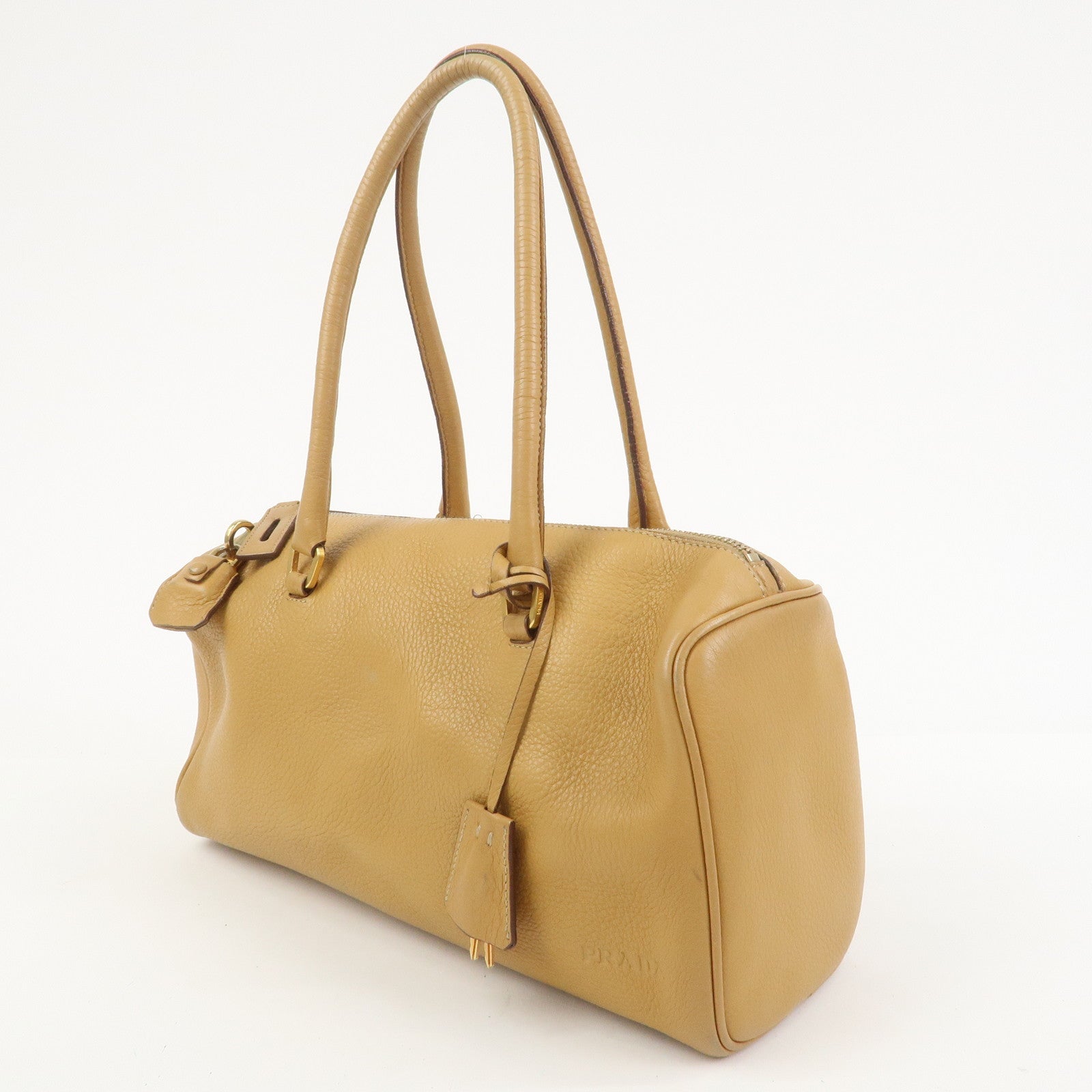 PRADA Leather Hand Bag Boston Bag Hand Bag Beige