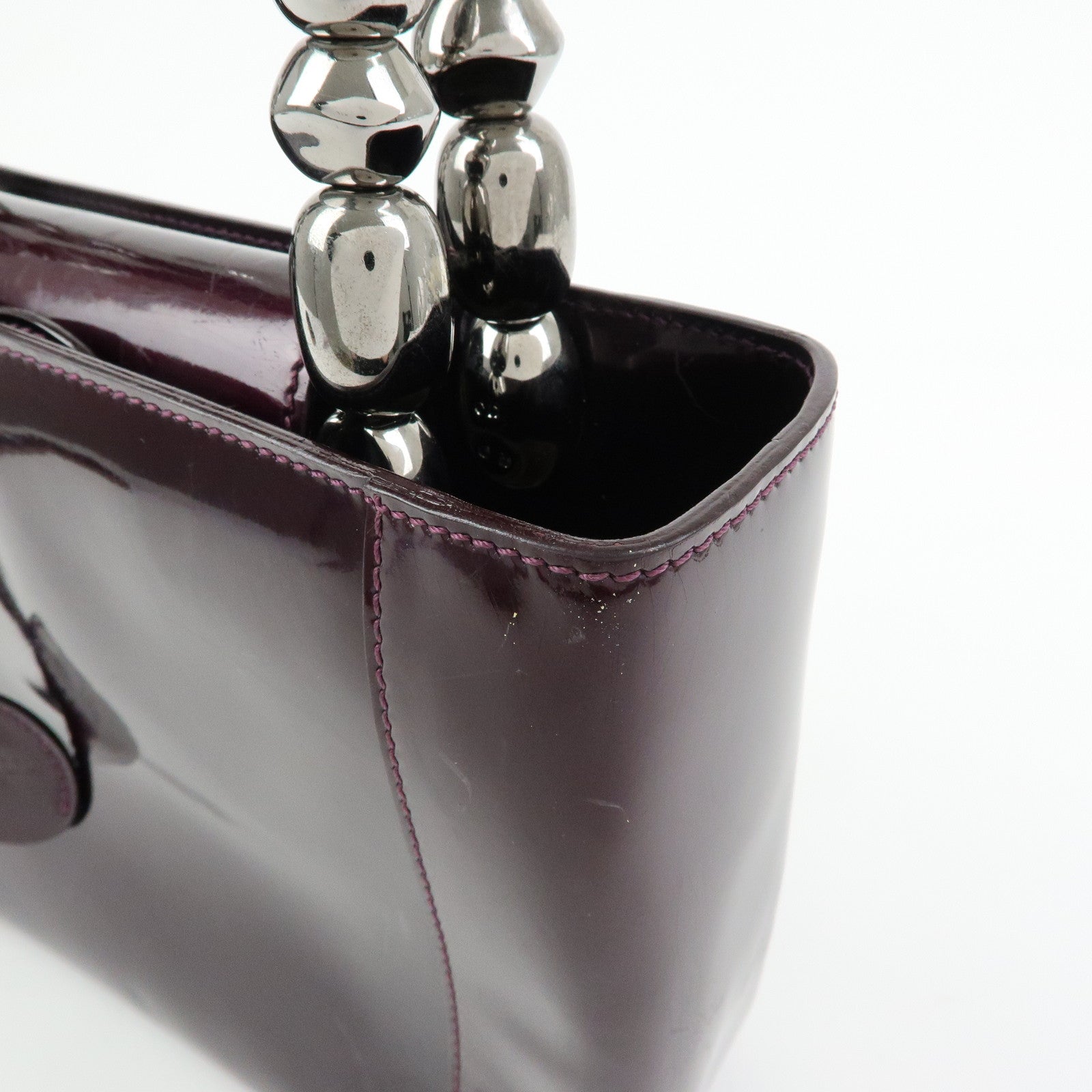 Christian Dior Maris Pearl Patent Leather Tote Bag Hand Bag Purple