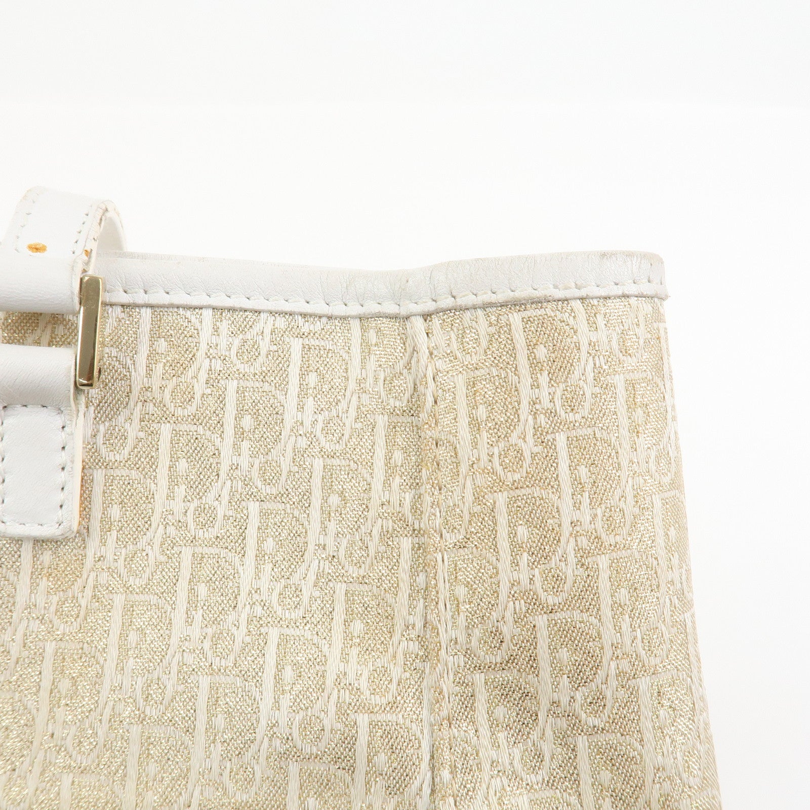 Christian Dior Trotter Canvas Leather Tote Bag Gold White 05RU0034