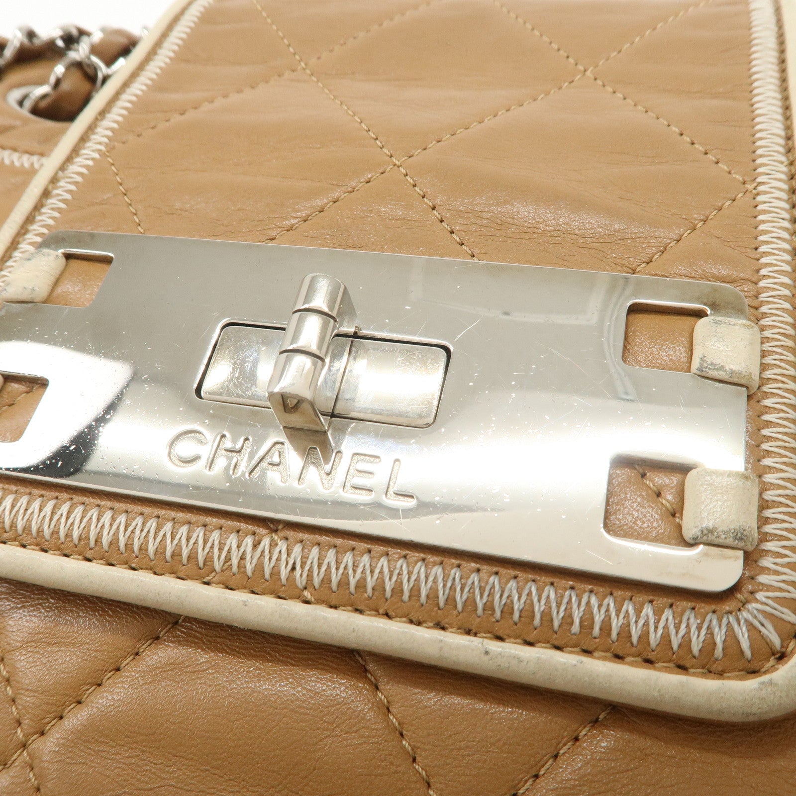 CHANEL East West Chain Shoulder Bag Hand Bag Tote Bag Brown