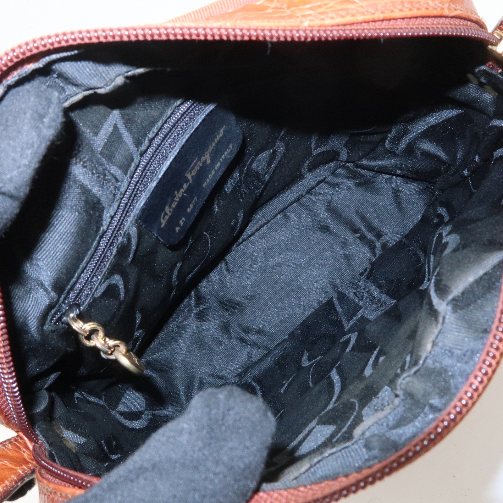 Ferragamo Vara Emboss Leather Shoulder Bag Crossbody Bag Brown