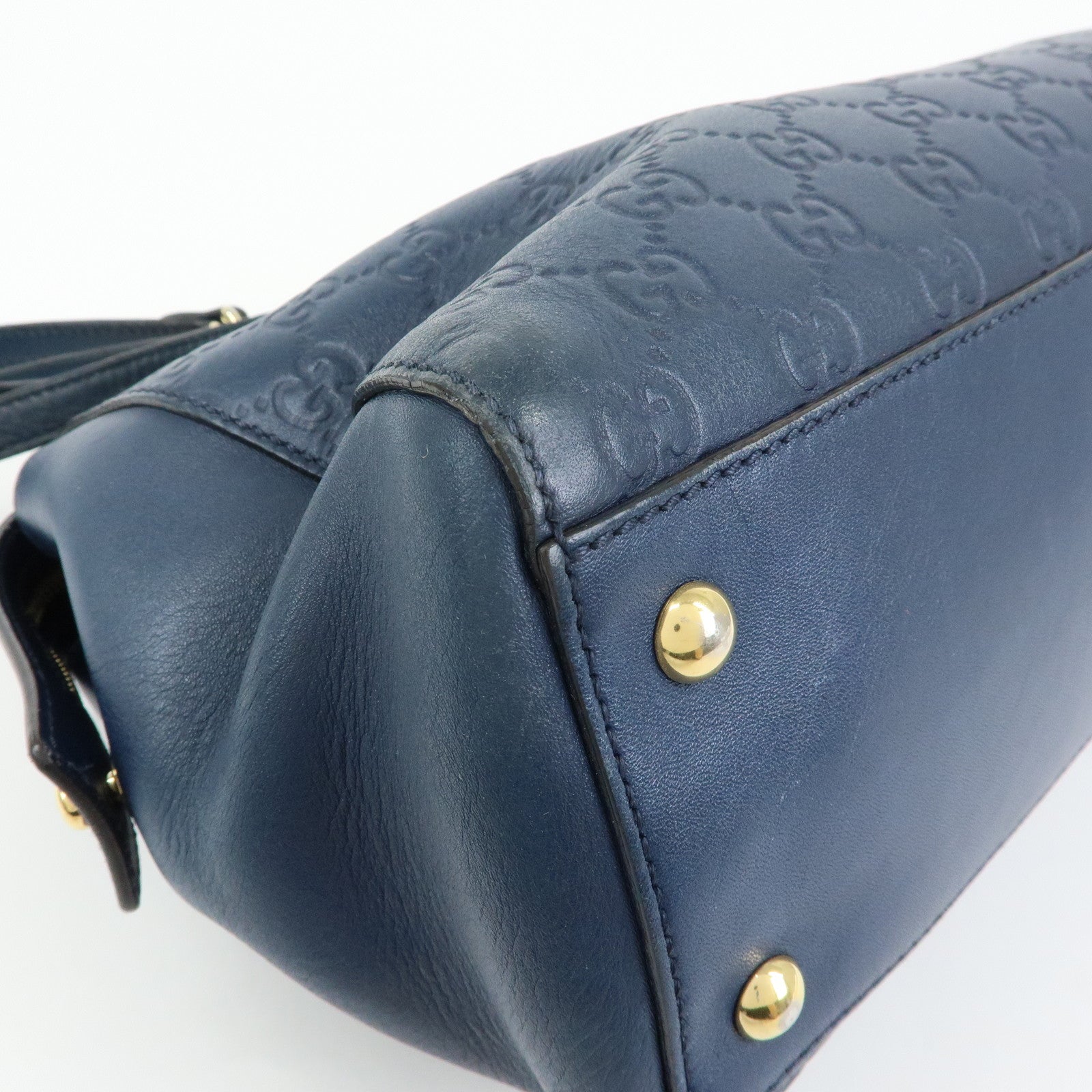 GUCCI Guccissima Leather Chain Tote Bag Shoulder Bag Navy 453773