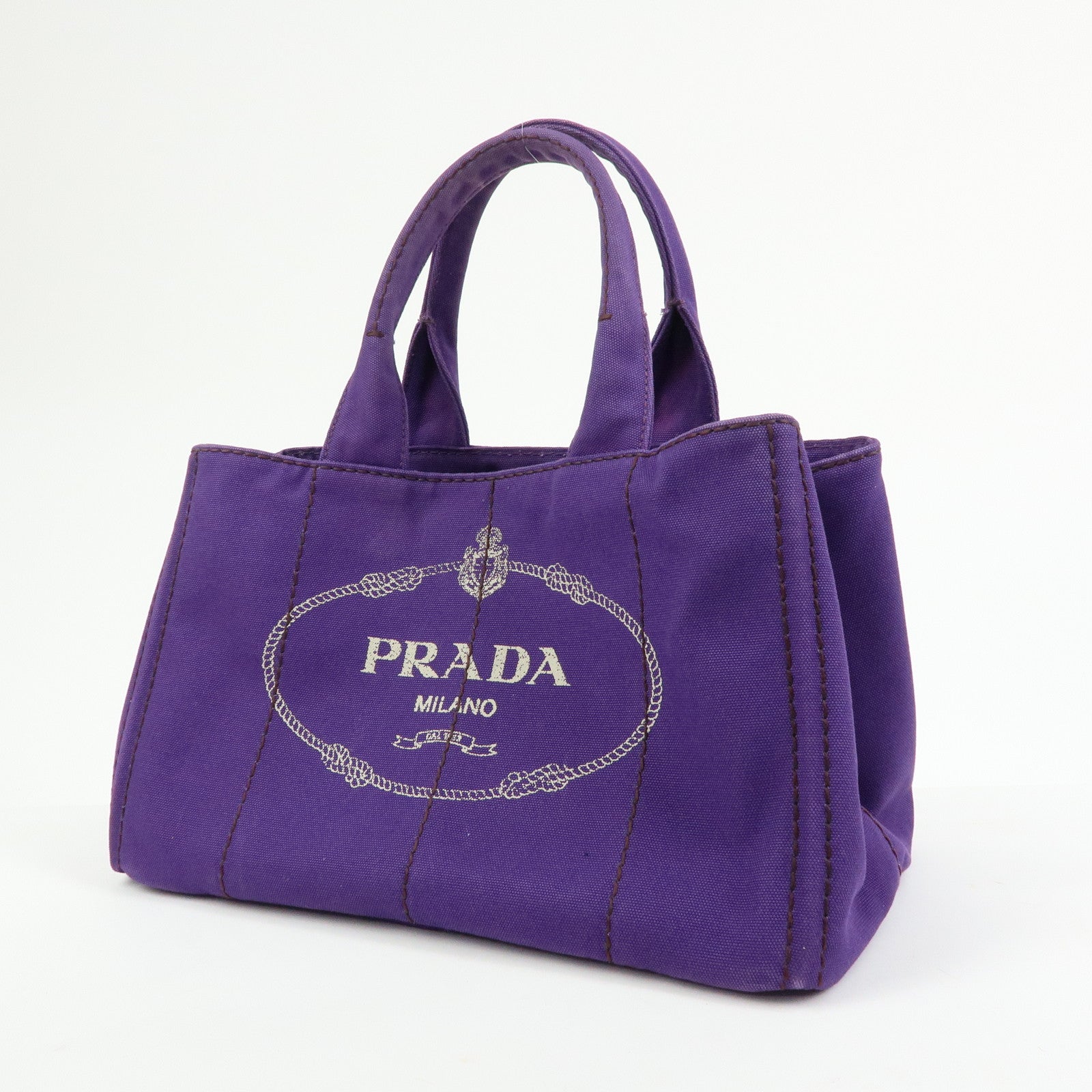 PRADA Canapa Triangle Logo Canvas Tote Bag Hand Bag Purple B1877B