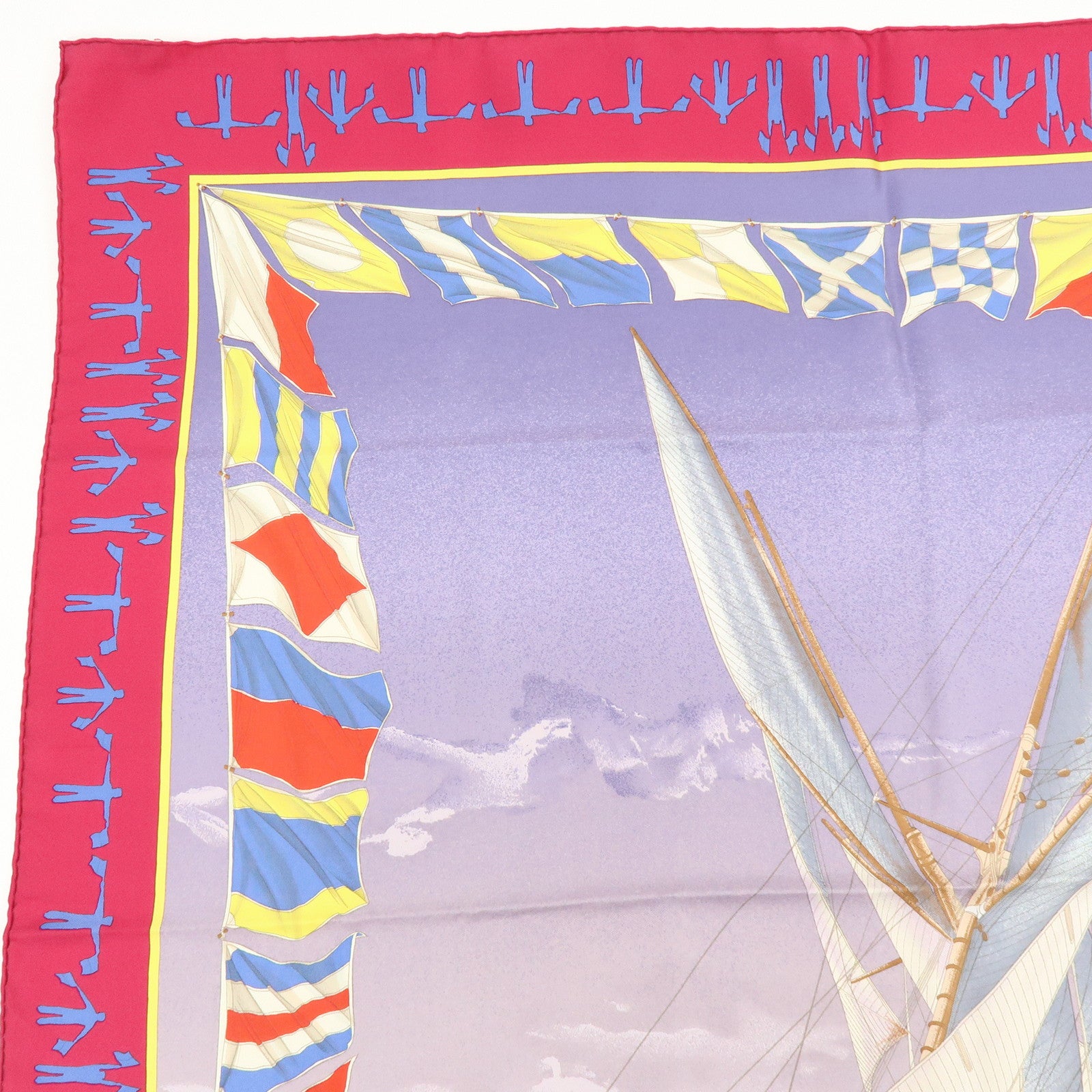 HERMES Carre 90 Silk 100% EN COURSE Scarf Purple