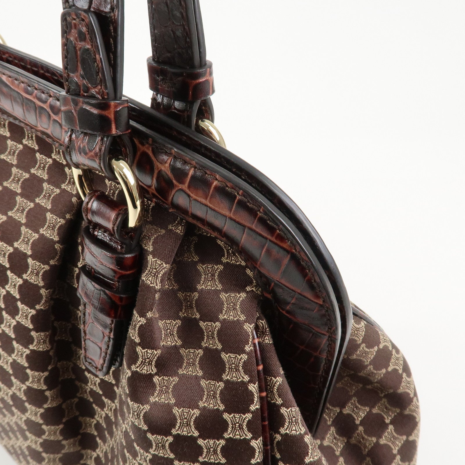 CELINE Macadam Canvas Emboss Leather Shoulder bag Dark Brown