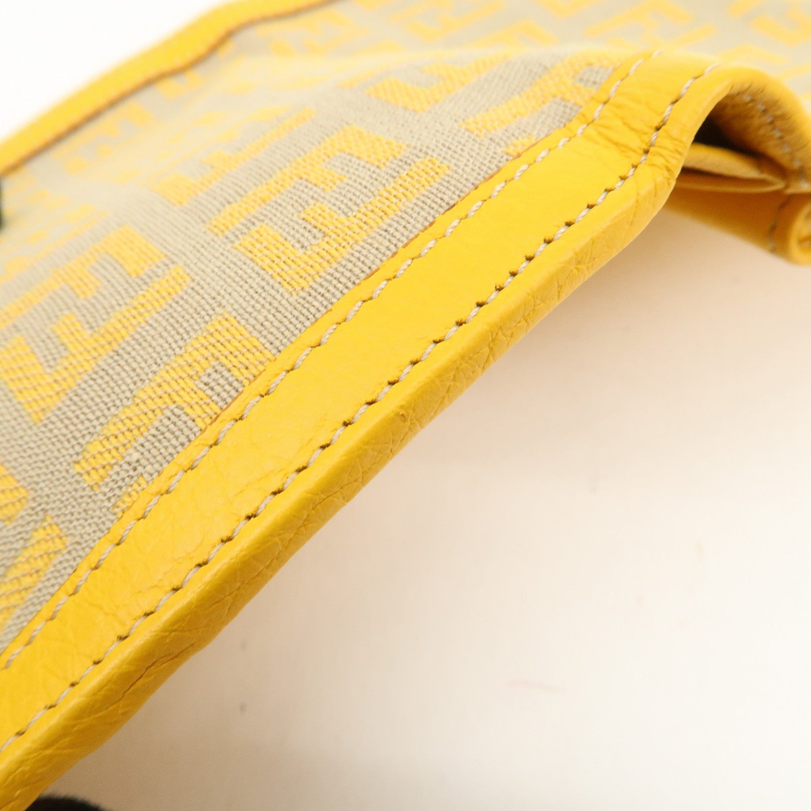 FENDI Zucchino Canvas Leather Tri-fold Compact Wallet Yellow 8M0177