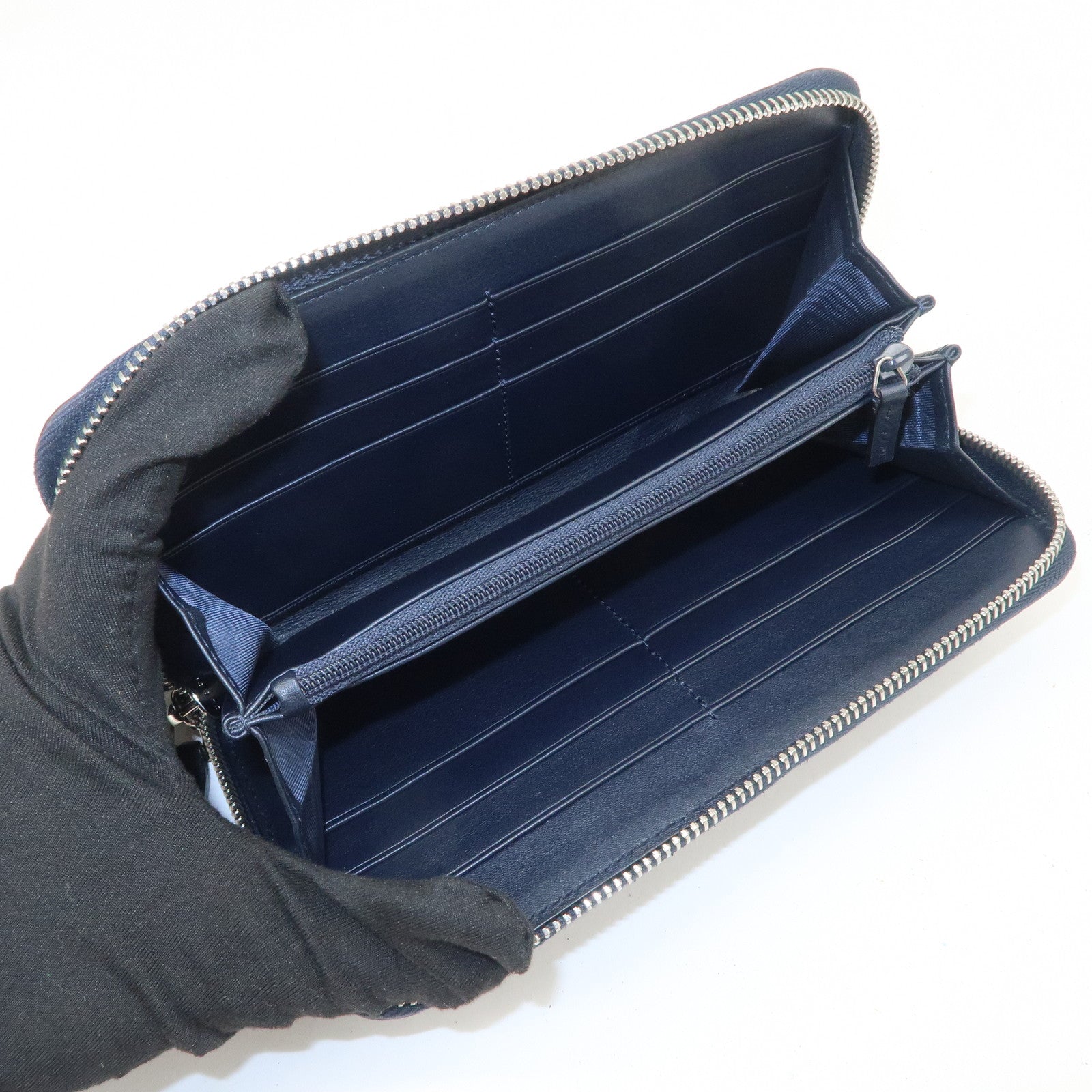 GUCCI Micro Guccissima Leather Zippy Long Wallet Navy 544473