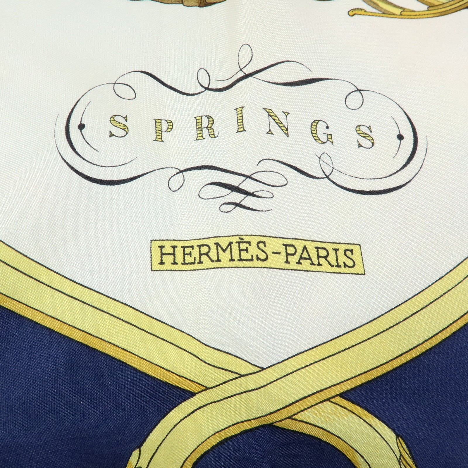 HERMES Carre 90 Silk 100% Scarf SPRINGS Navy White Yelllow Red