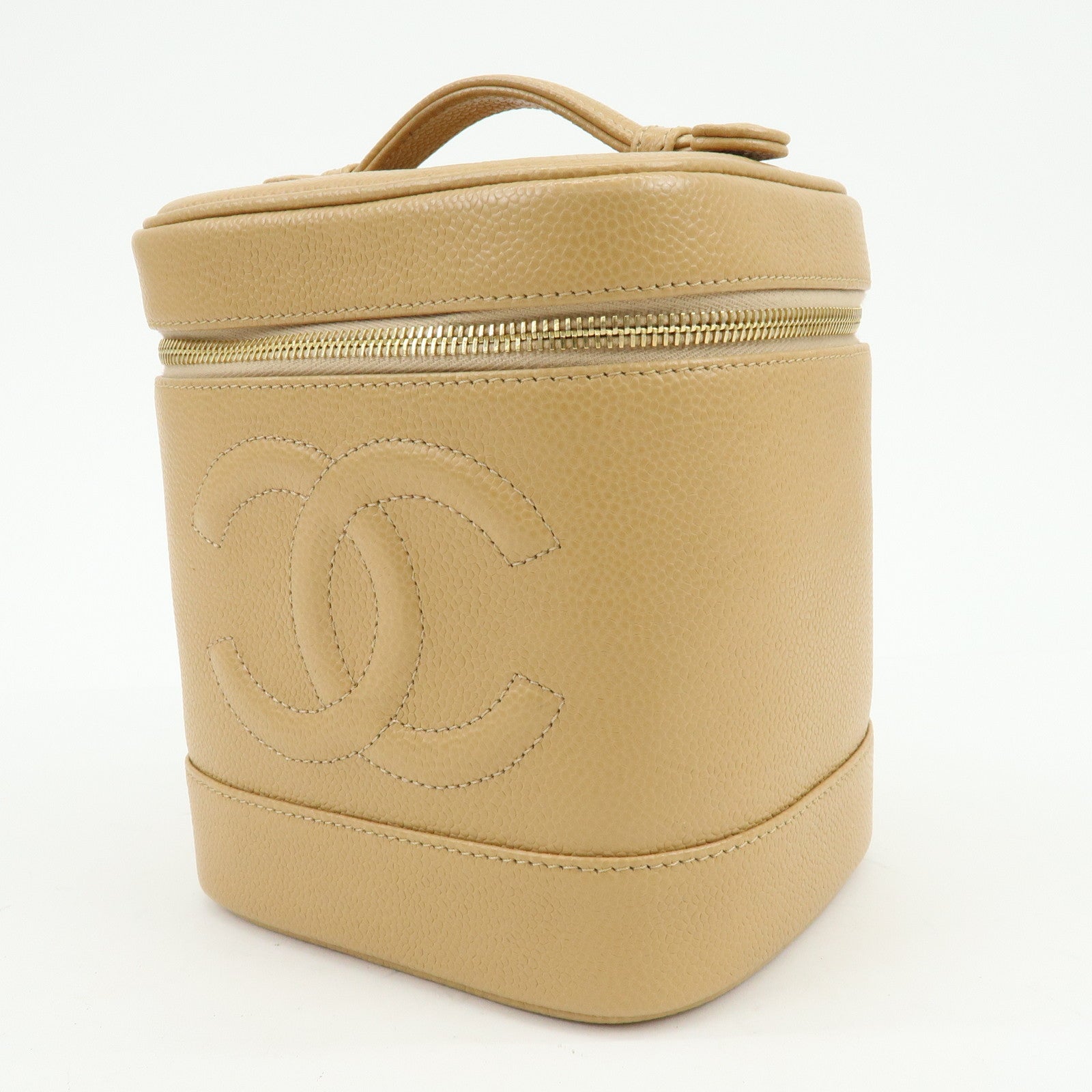 CHANEL COCO Mark Caviarskin Vanity Bag Cosmetic Pouch Beige A01998