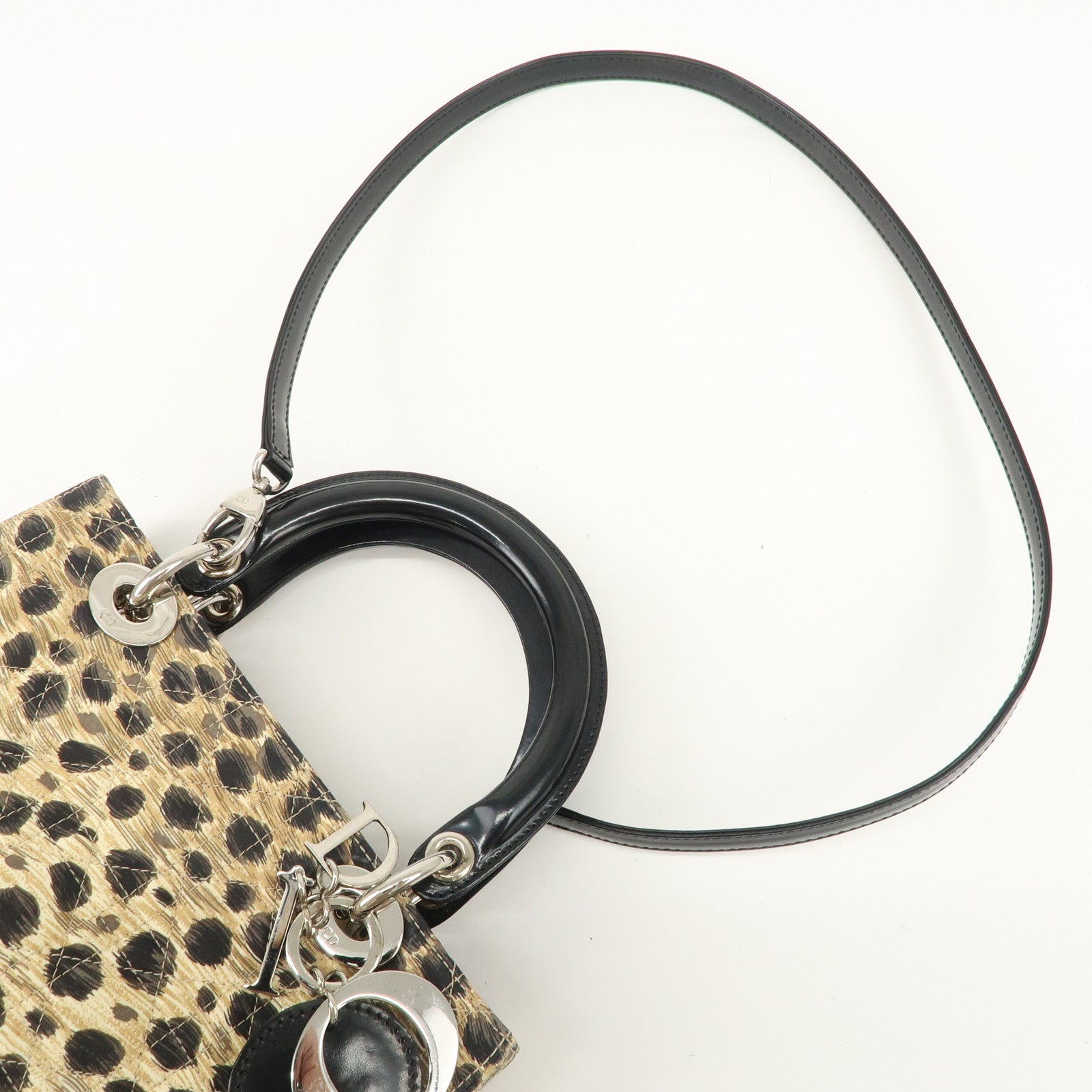 Christian Dior Lady Dior Cannage Nylon 2Way Bag Hand Bag Leopard Used