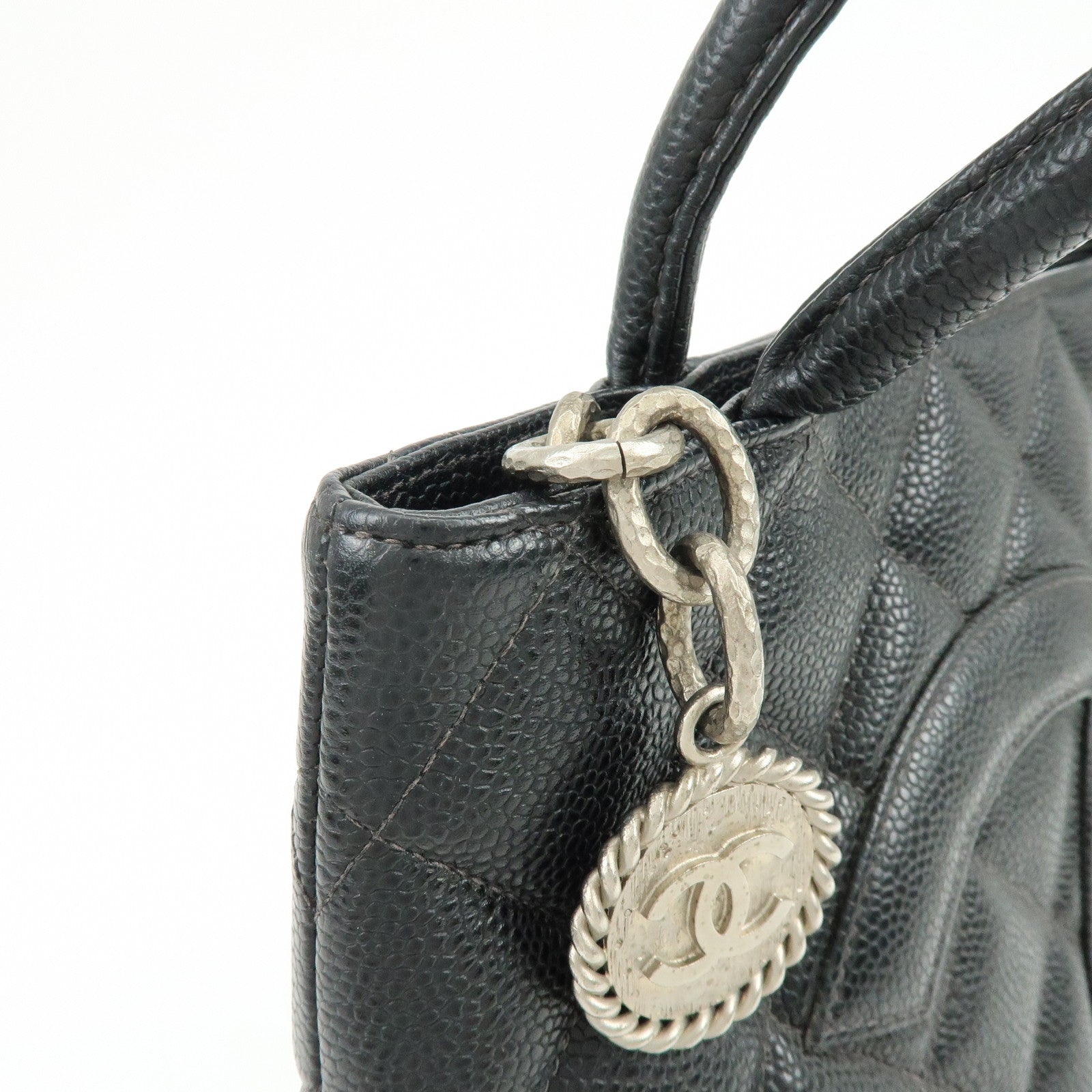 CHANEL Matelasse COCO Mark Medallion Tote Bag Hand Bag Black A01804