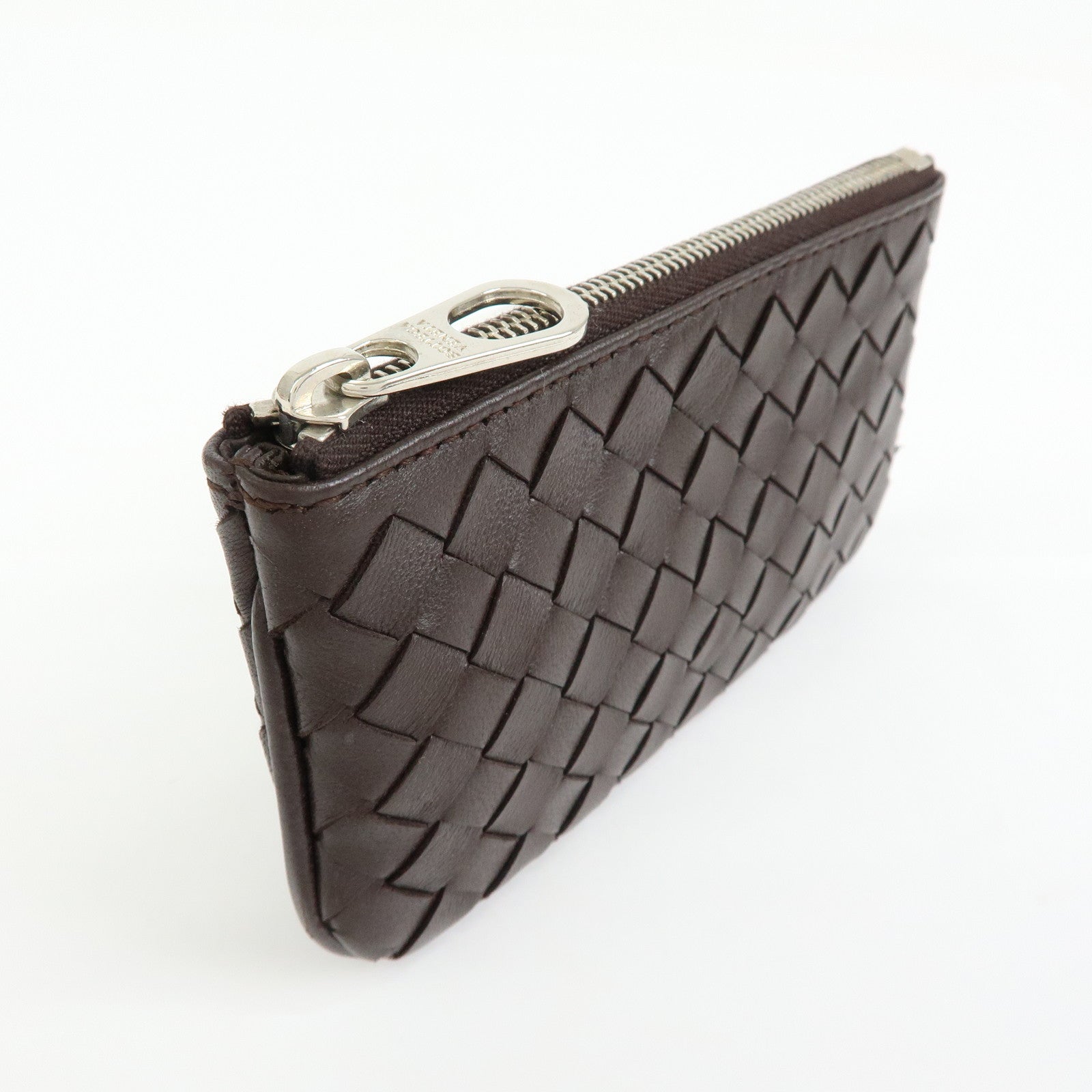 BOTTEGA VENETA Intrecciato Leather Coin Key Case Brown 131232