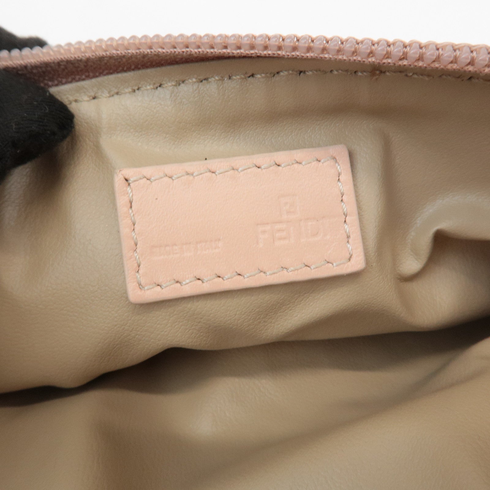 FENDI Zucchino Canvas Leather Pouch Purse Pink 8N0038