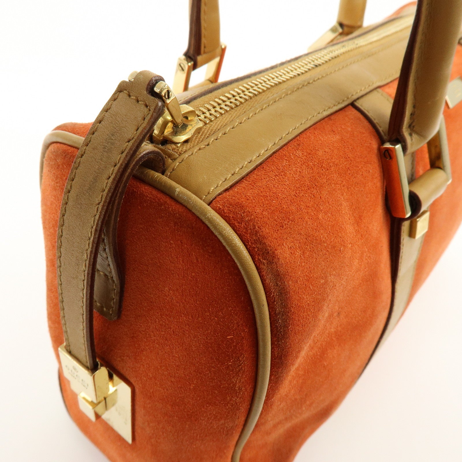 GUCCI Logo Suede Leather Hand Bag Orange Brown 000.0851
