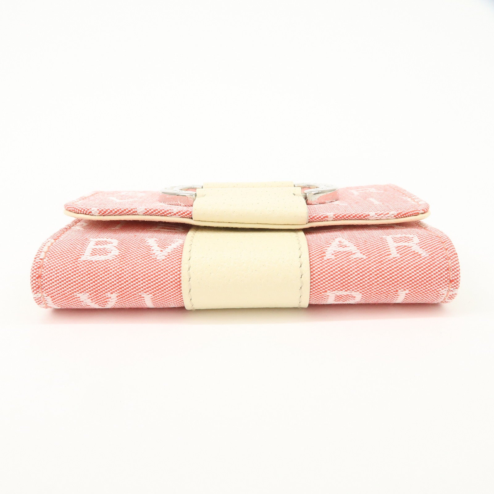 BVLGARI Logo Maniac Canvas Leather 6 Key Case Coin Case Pink White Used