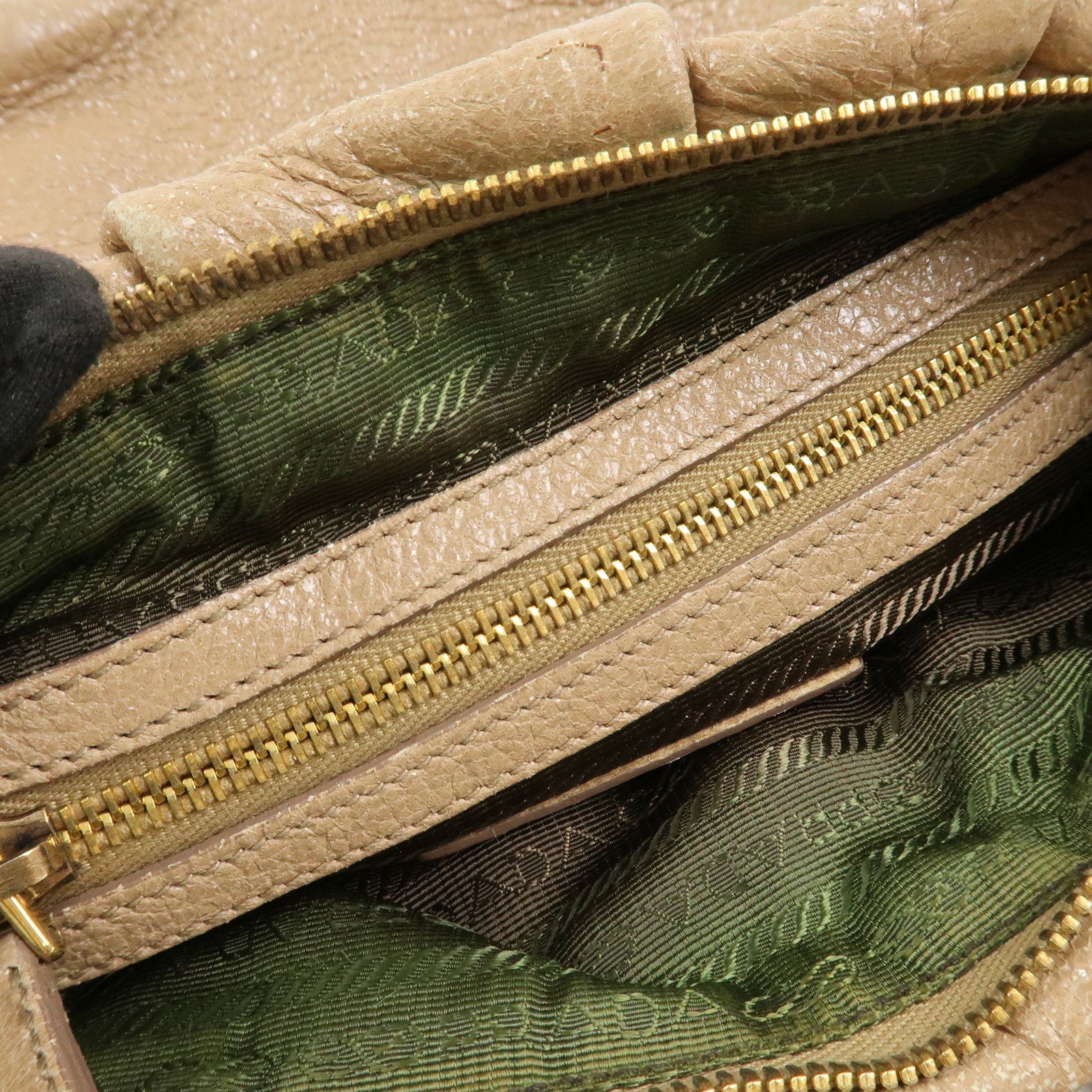 PRADA Logo Leather Chain Shoulder Bag Hand Bag Beige