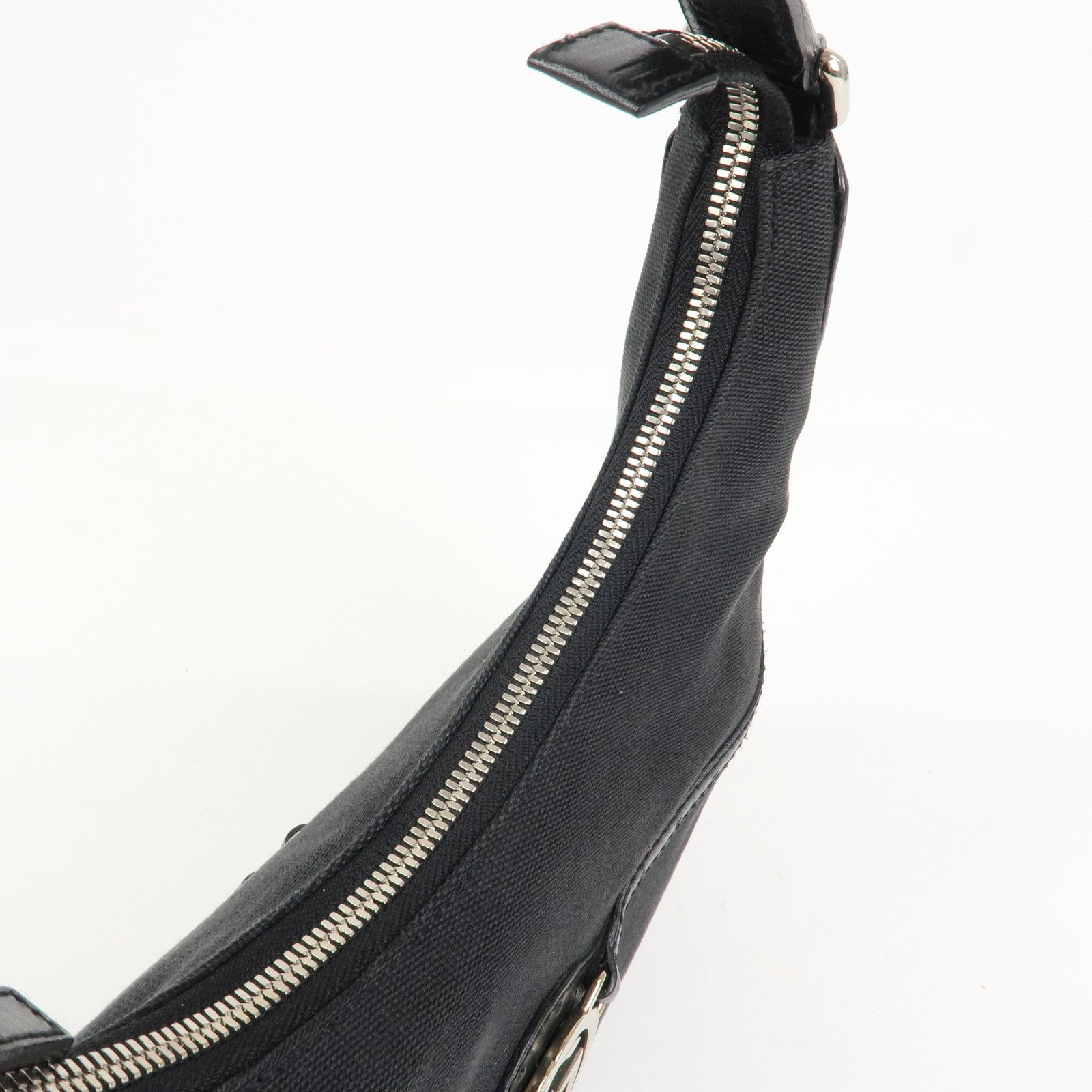 GUCCI Interlocking G Canvas Leather One Shoulder Bag Black 114869