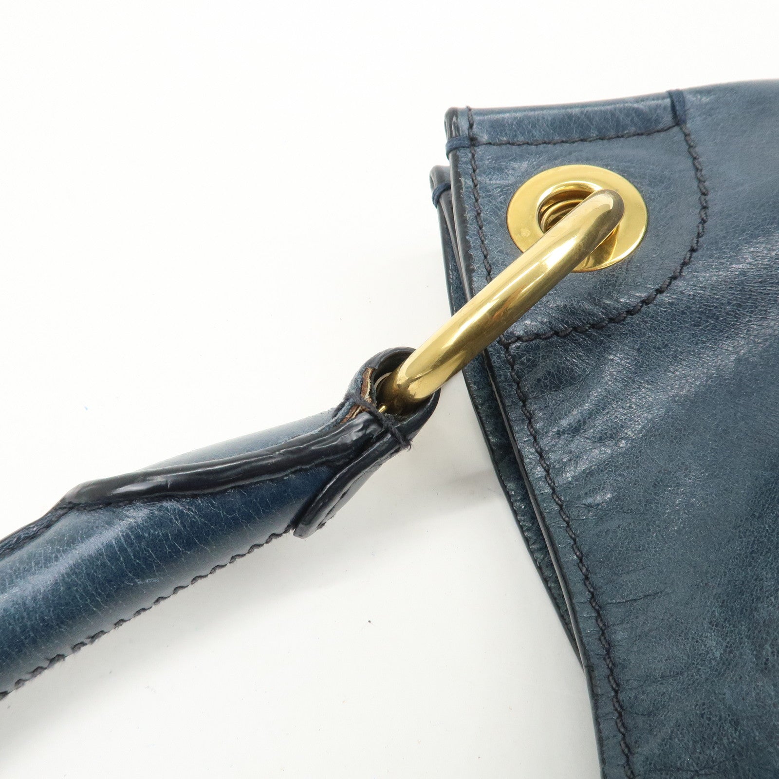 PRADA Logo Leather Shoulder Bag Hand Bag Blue