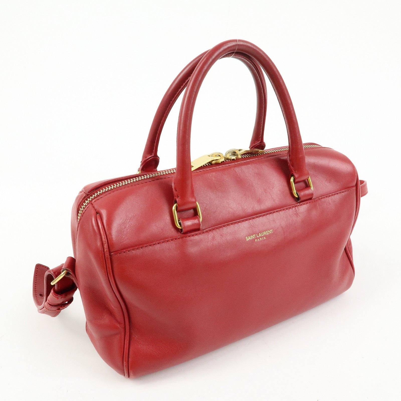 SAINT LAURENT PARIS Baby Duffle Leather 2WAY Bag Red 3330958