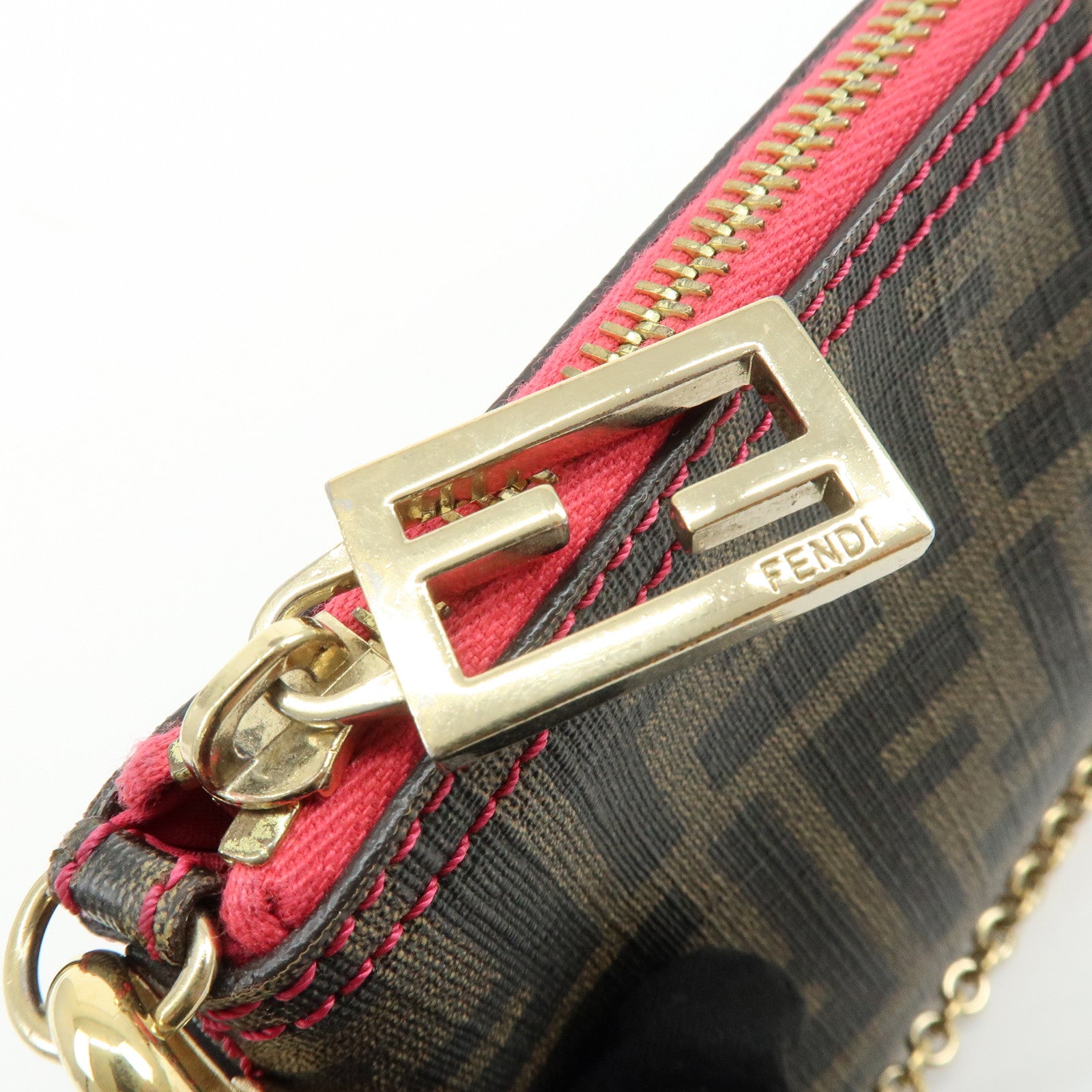 FENDI Zucca Print PVC Chain Accessory Pouch Hand Bag Pink 8BR592