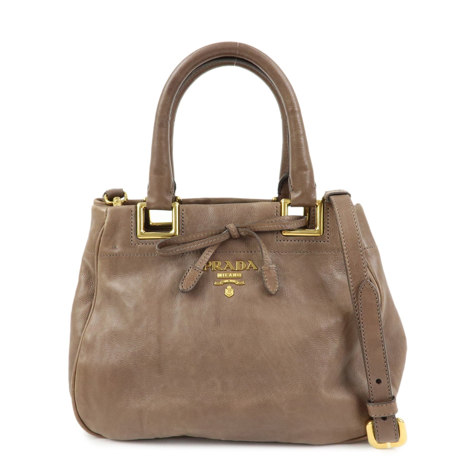 PRADA Calf Leather 2Way Bag Shoulder Bag Ribbon Brown BN2245