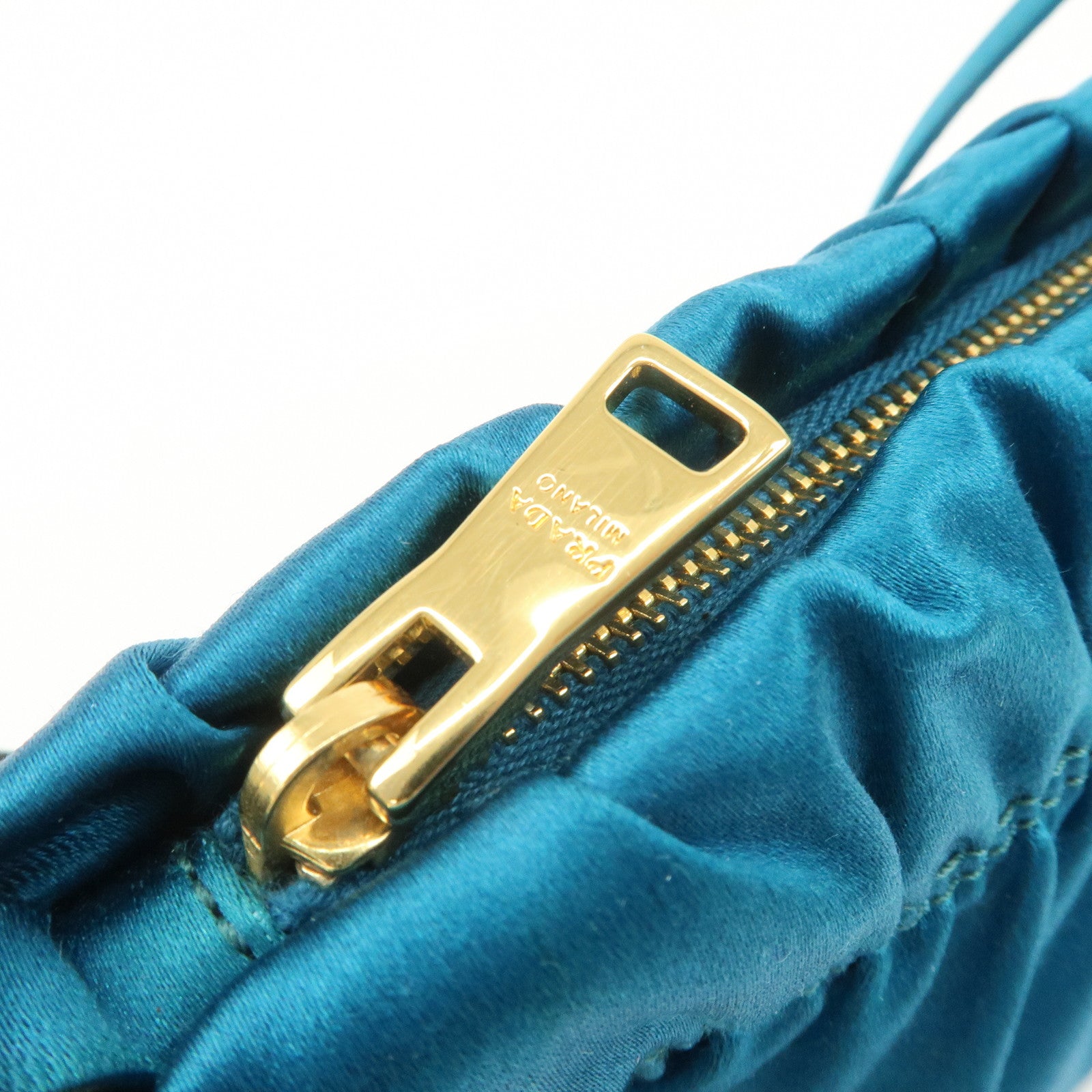 PRADA Satin Cosmetic Pouch Mini Hand Bag Blue 1N1662 Used