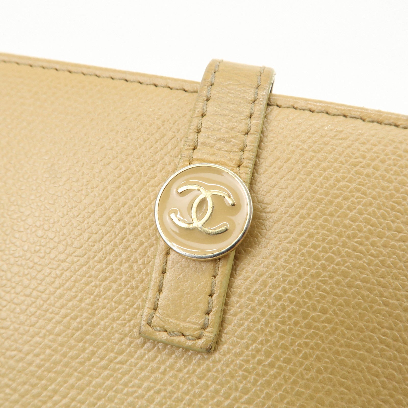 CHANEL COCO Button Leather Double Hook Long Wallet Beige A20905