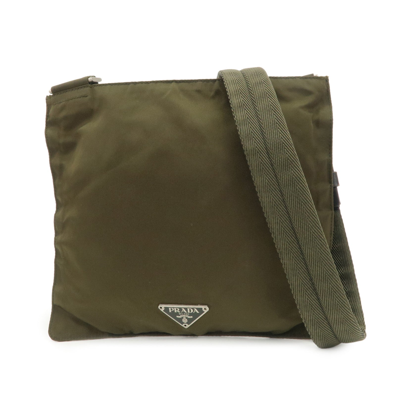 PRADA Logo Nylon Leather Shoulder Bag Crossbody Bag Khaki Black