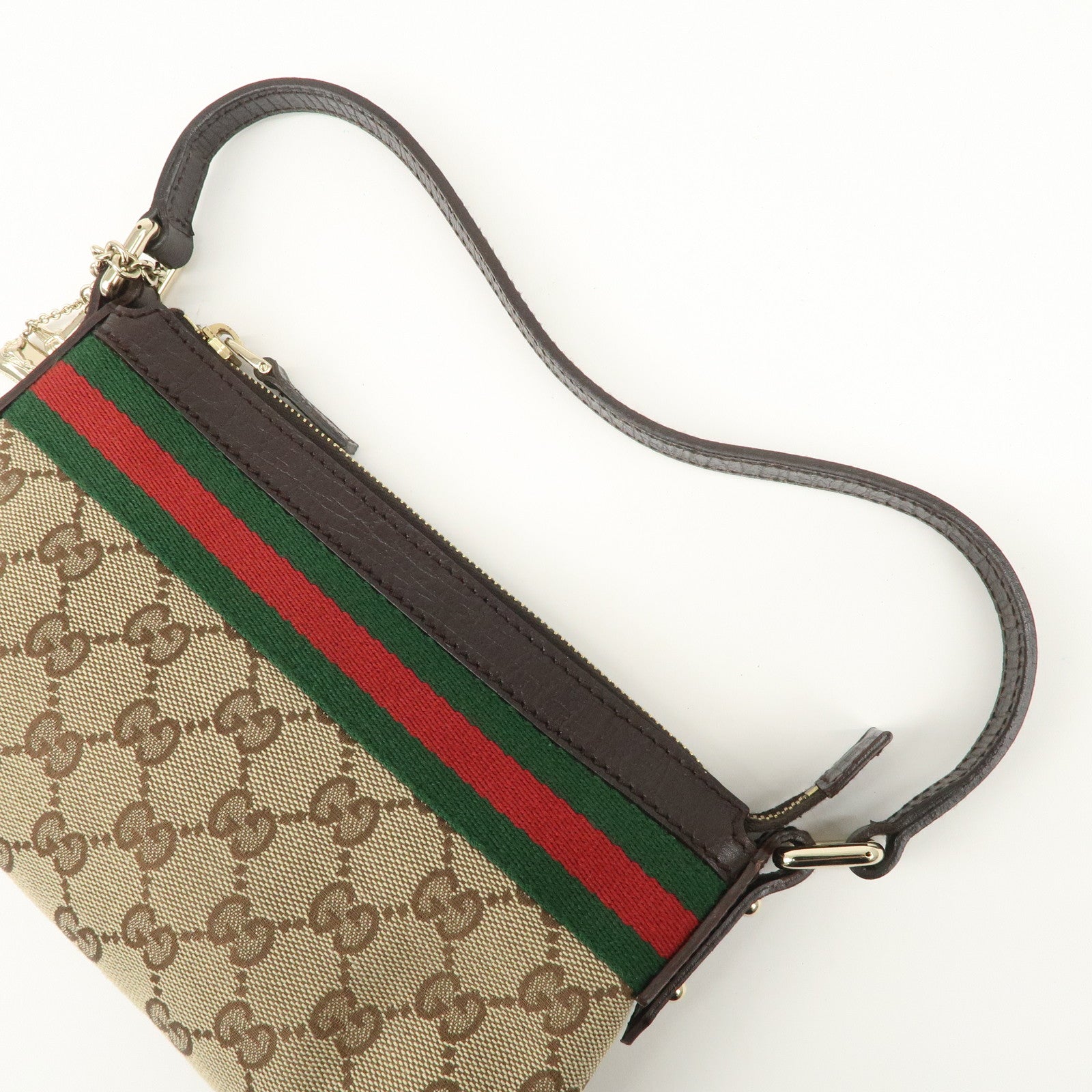 GUCCI Sherry GG Canvas Leather Hand Bag Pouch Boots Bag Charm 145970 Used