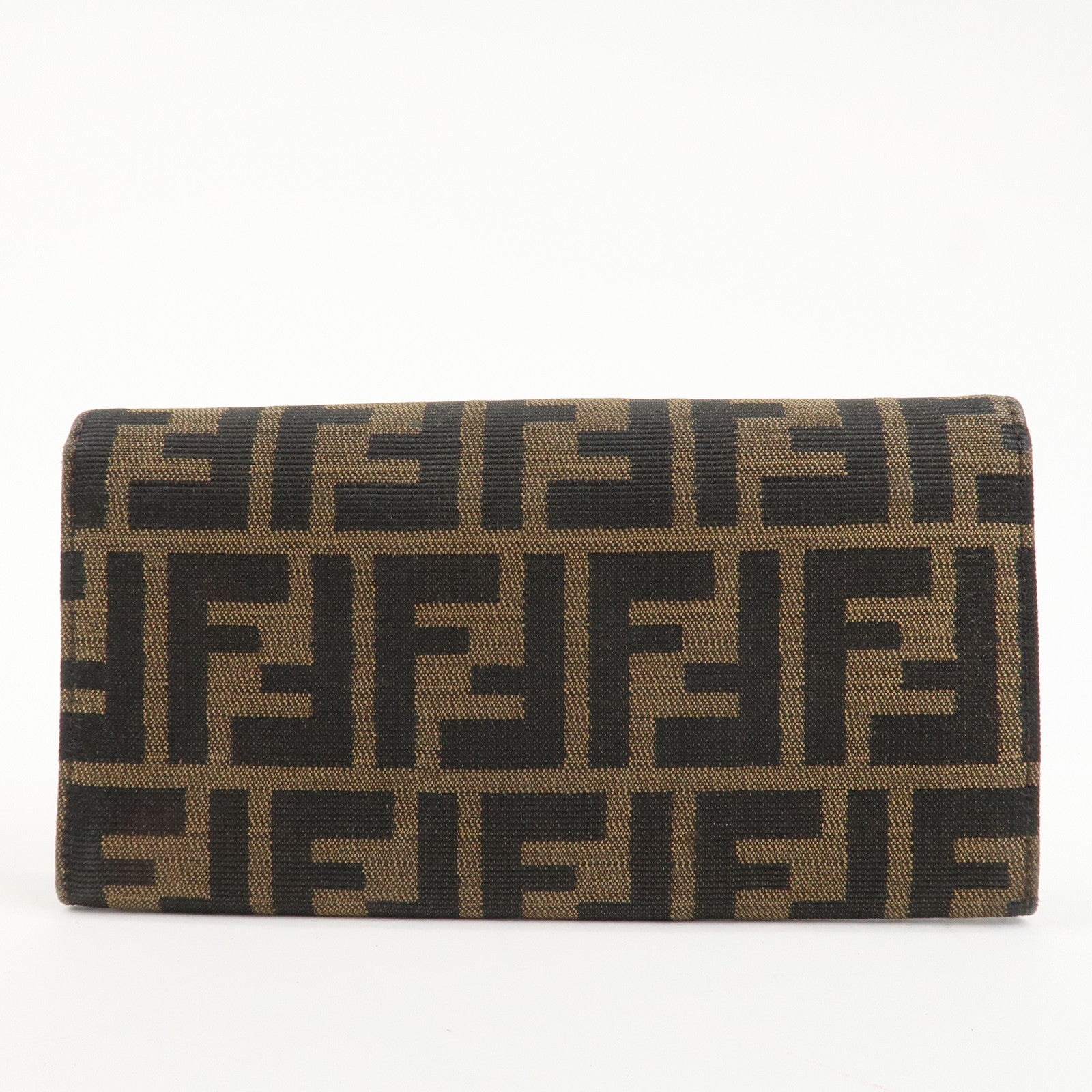 FENDI Zucca Canvas Leather Long Wallet Brown Black 8M0000 Used