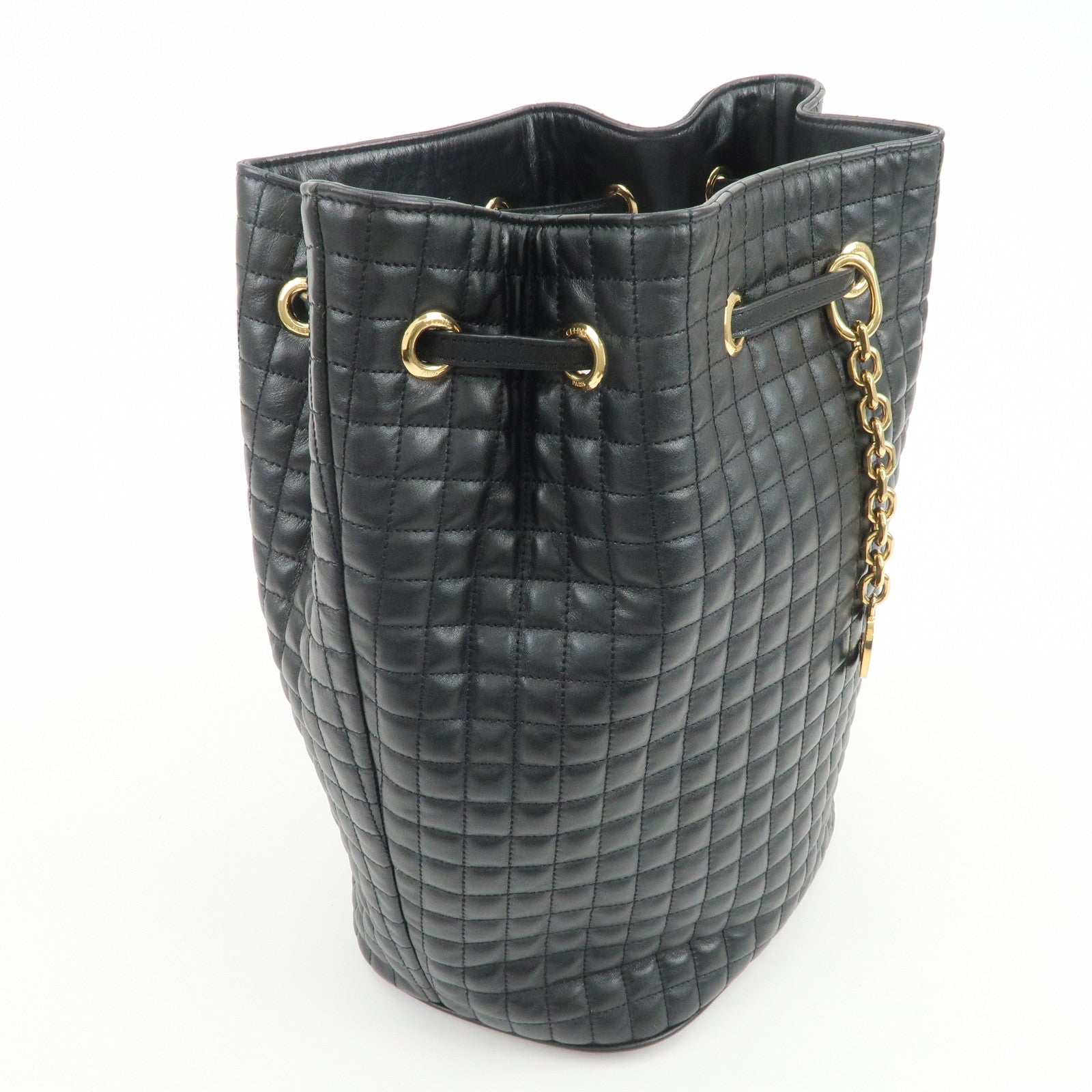 CELINE Logo Leather Backpack Rucksuck Shoulder Bag Black