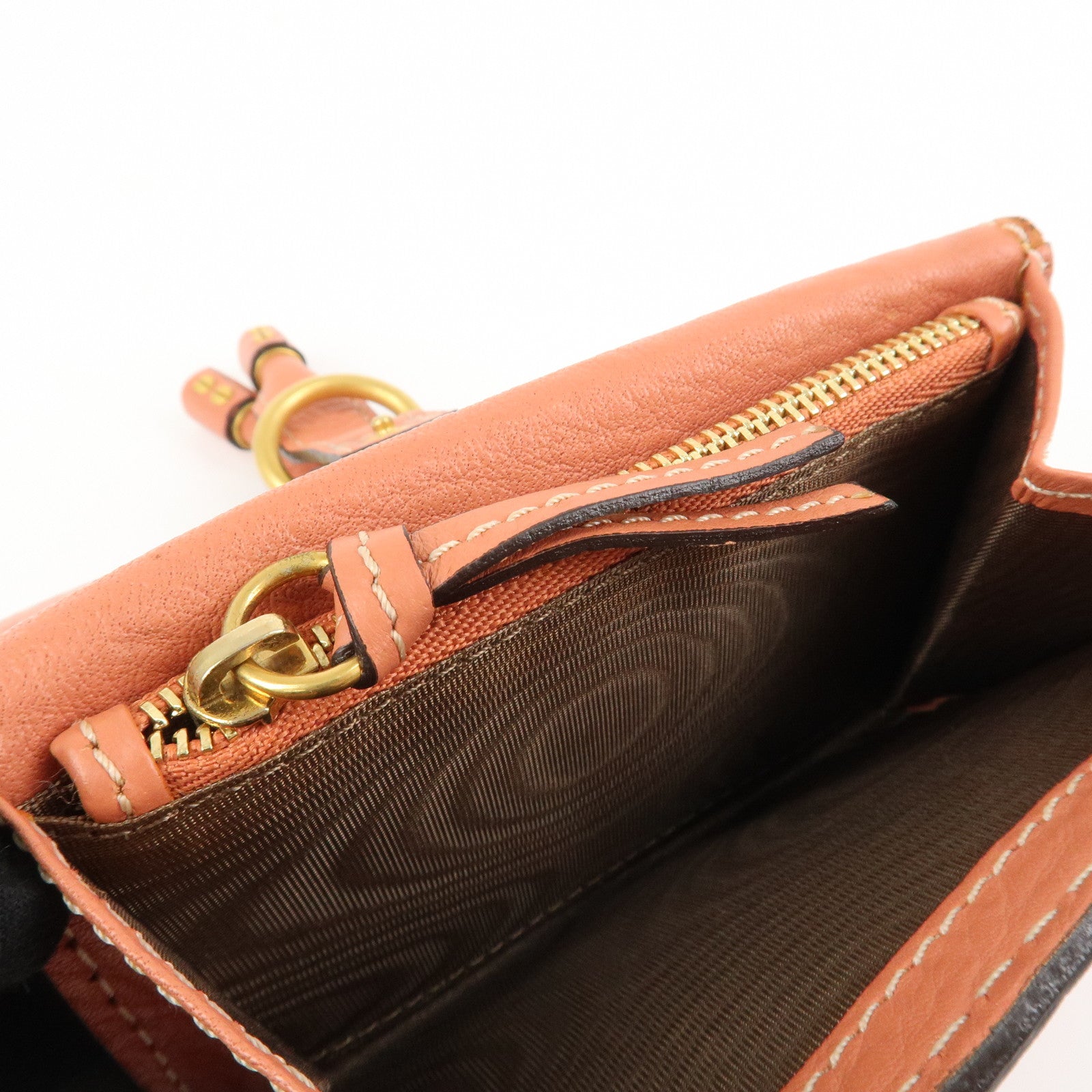 Chloe Leather Marcy Bi-fold Coin Case Card Case Orange Gold Hardware Used