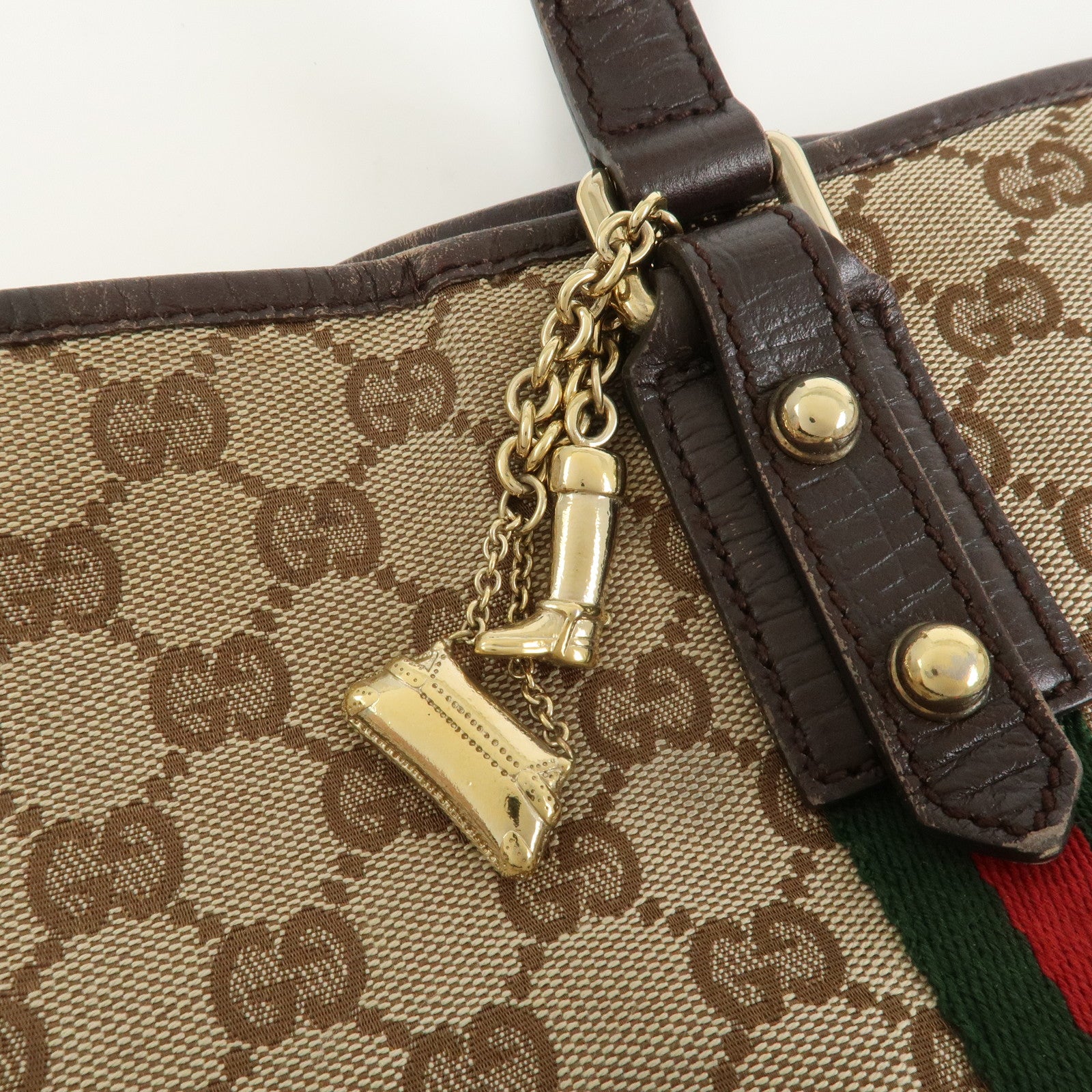 GUCCI Sherry GG Canvas Leather Tote Bag Hand Bag Brown 137396