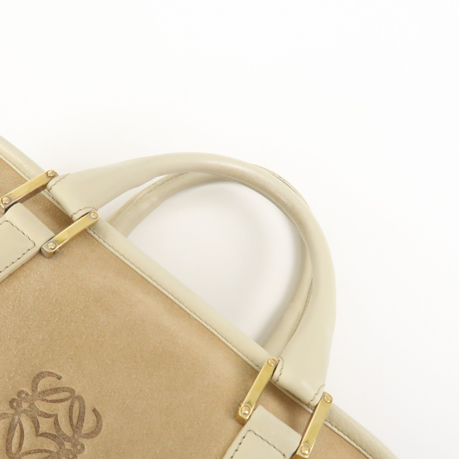 LOEWE Anagram Amazona 28 Suede Leather Hand Bag Beige Ivory