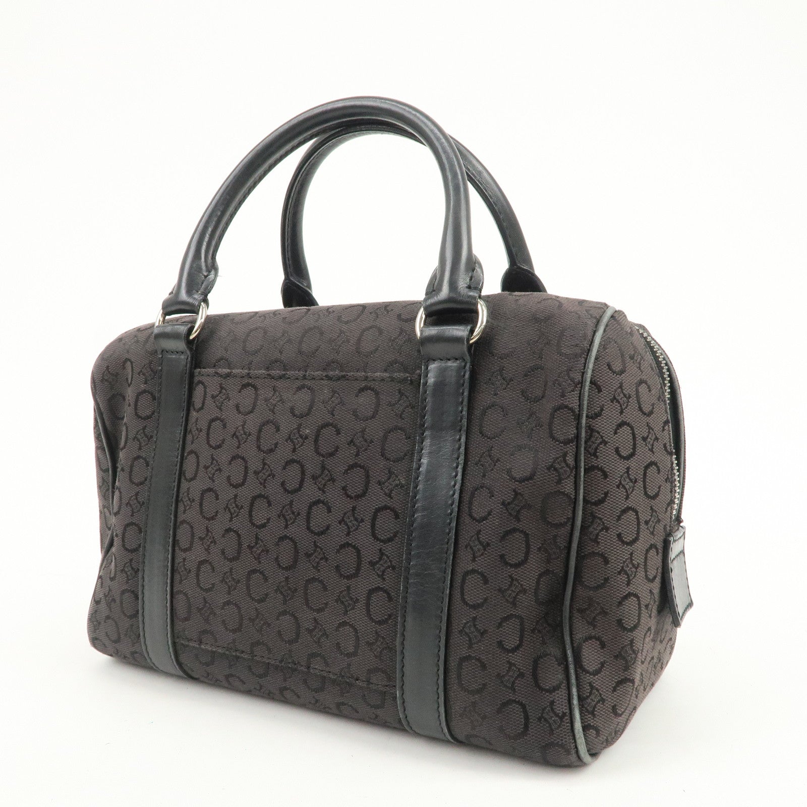CELINE C Macadam Canvas Leather Boston Bag Hand Bag Black