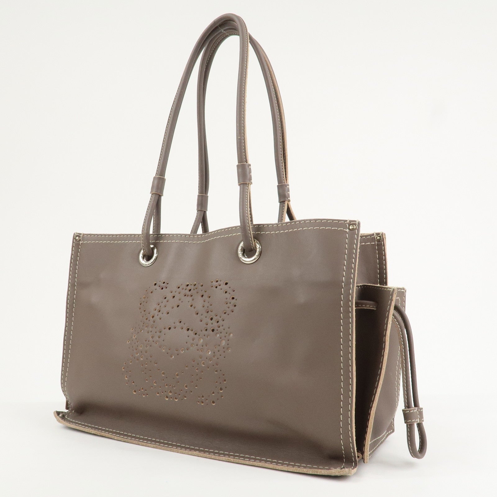 LOEWE Anagram Leather Shopper Tote Bag Shoulder Bag Brown