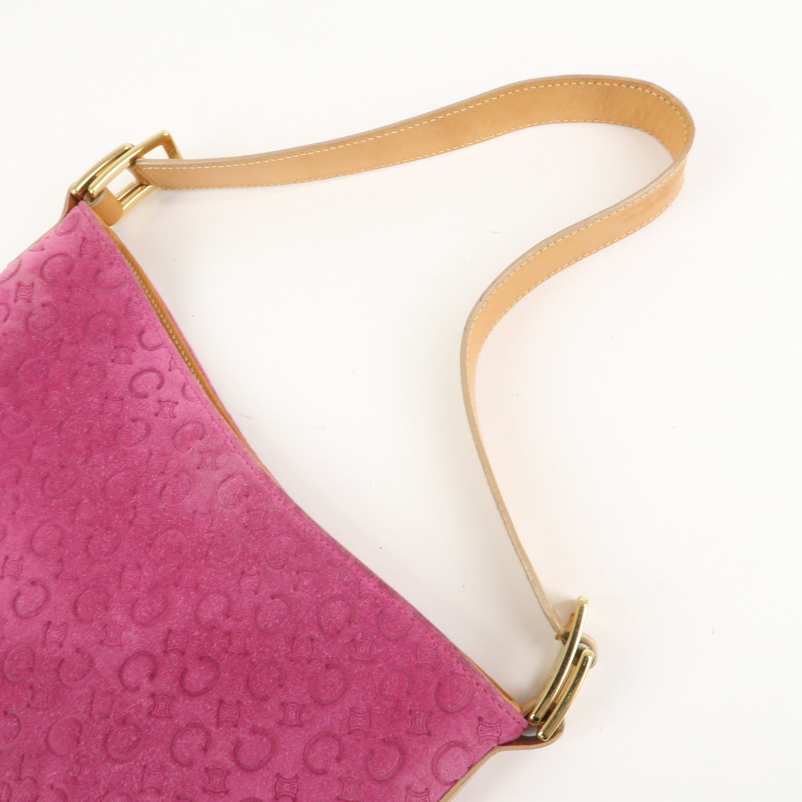 CELINE C Macadam Suede Leather Shoulder Bag Pink Light Brown