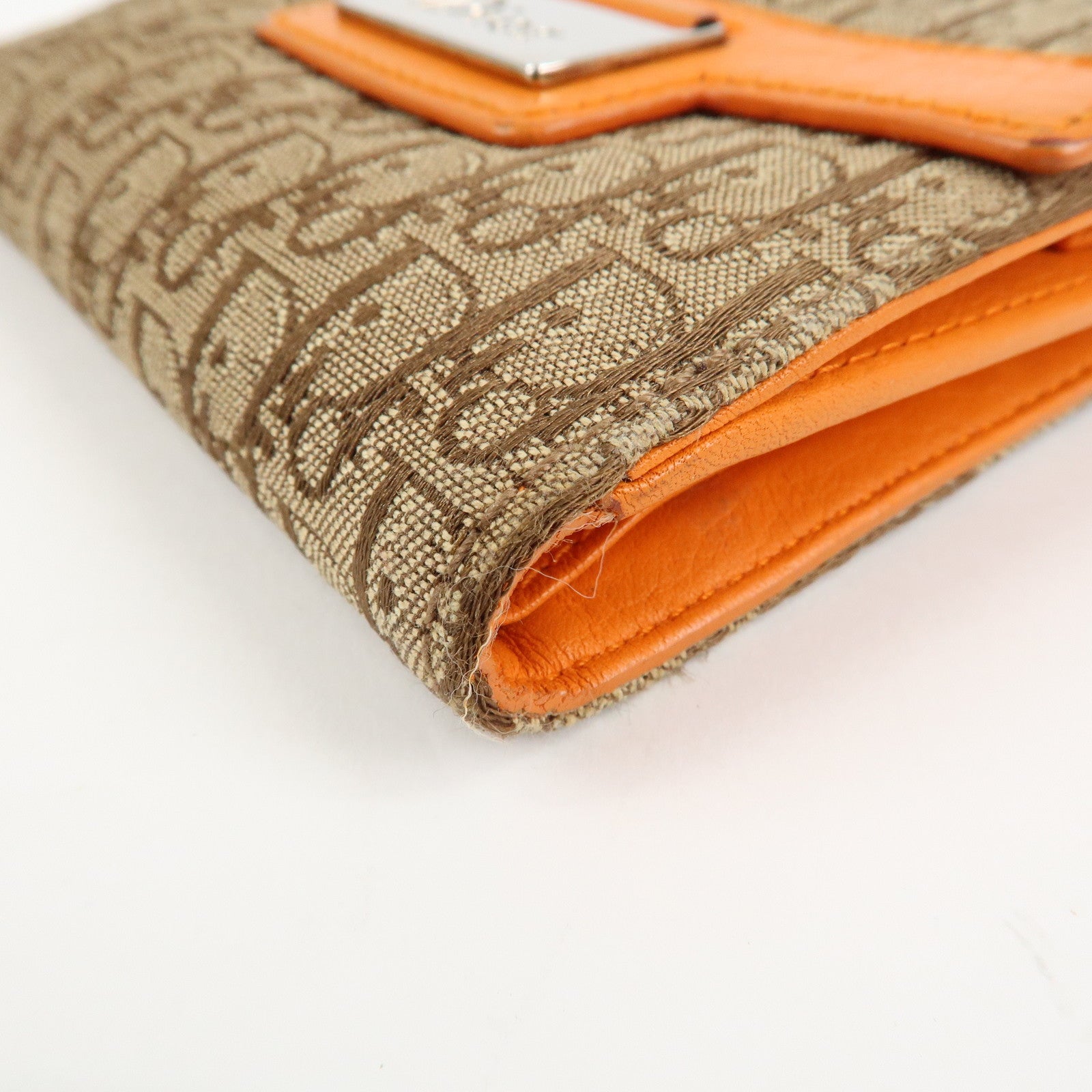 Christian Dior Street Chic Trotter Canvas Leather W Hook Trifold Wallet Used
