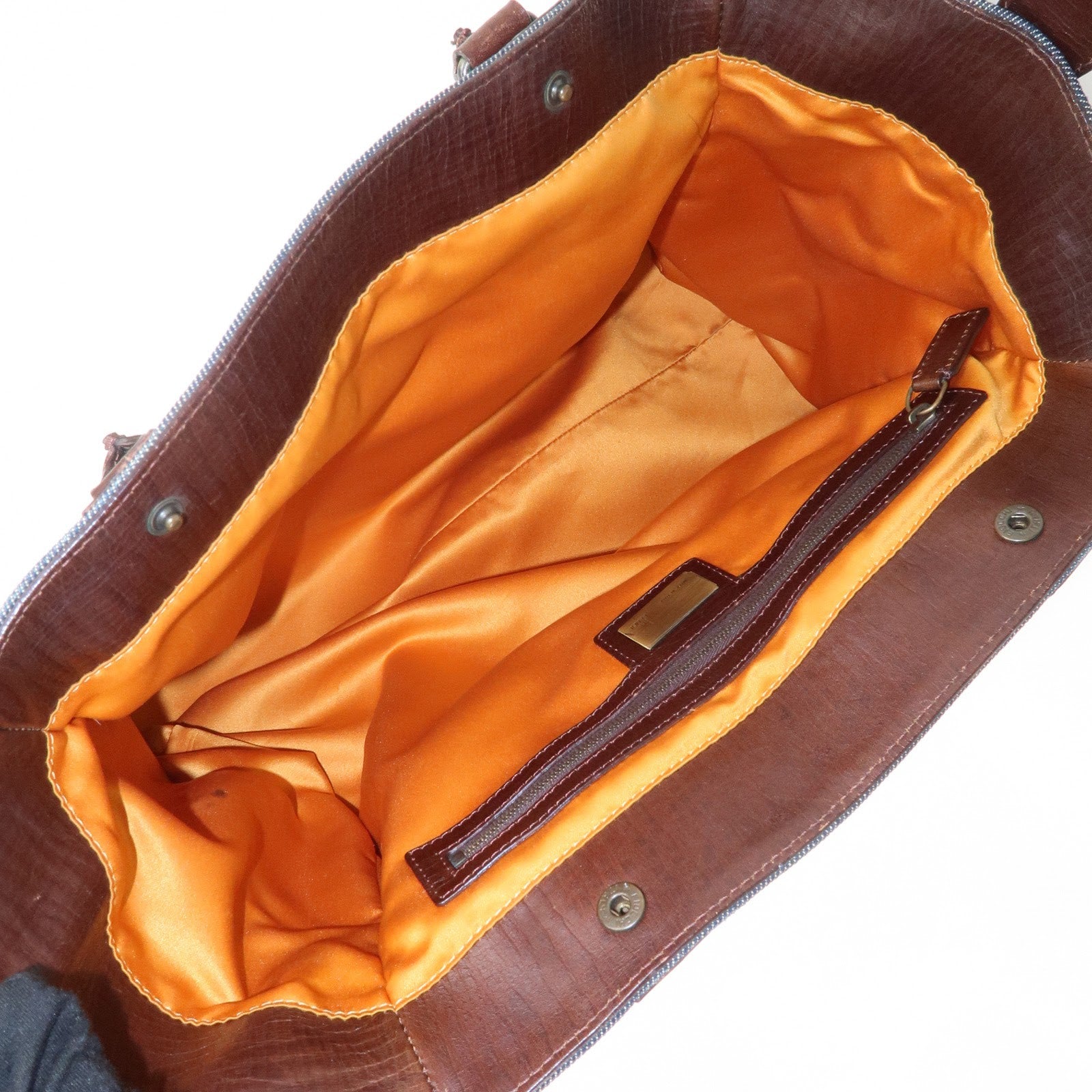 FENDI Etonico Denim Leather Tote Bag Shoulder Bag Brown 8BN162