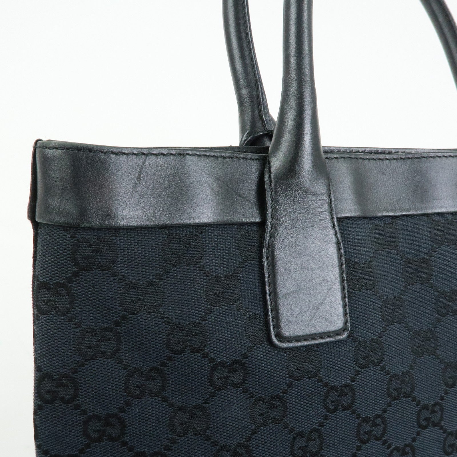 GUCCI GG Canvas Leather Tote Bag Shoulder Bag Black 002.1119